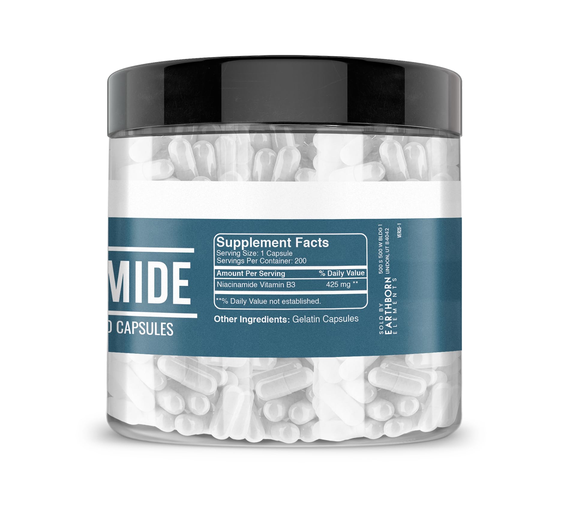 Close-up of Earthborn Elements Niacinamide Capsules showing capsule details