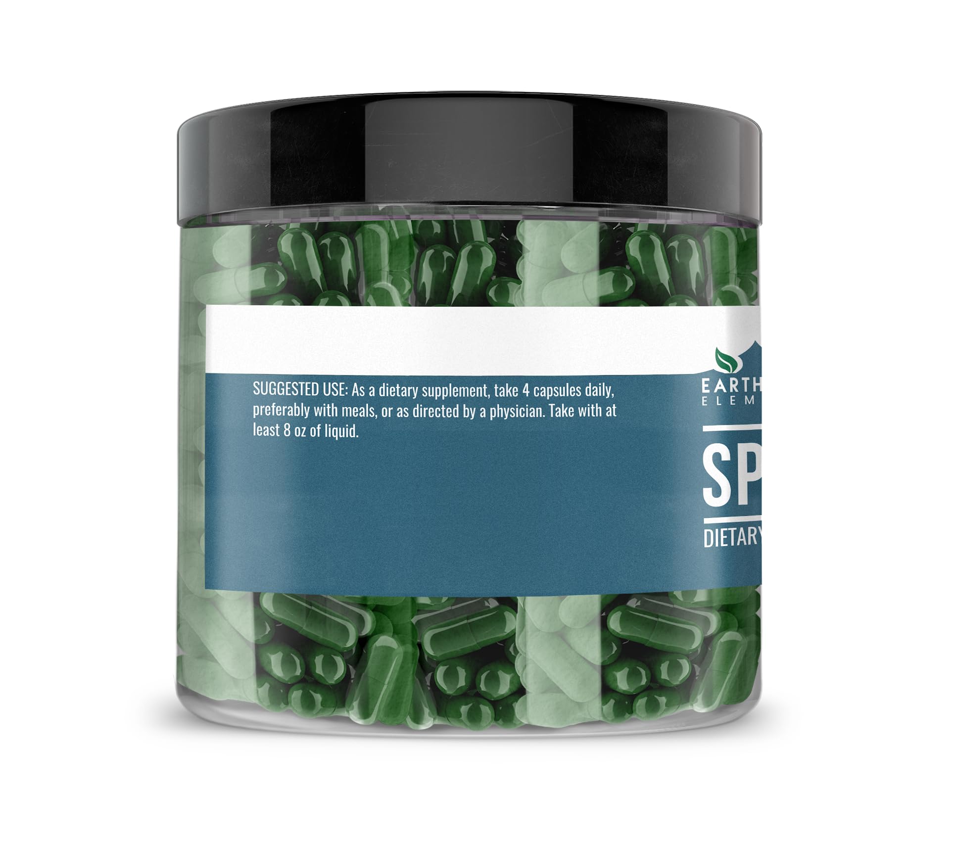 Close-up of Earthborn Elements Spirulina Capsules