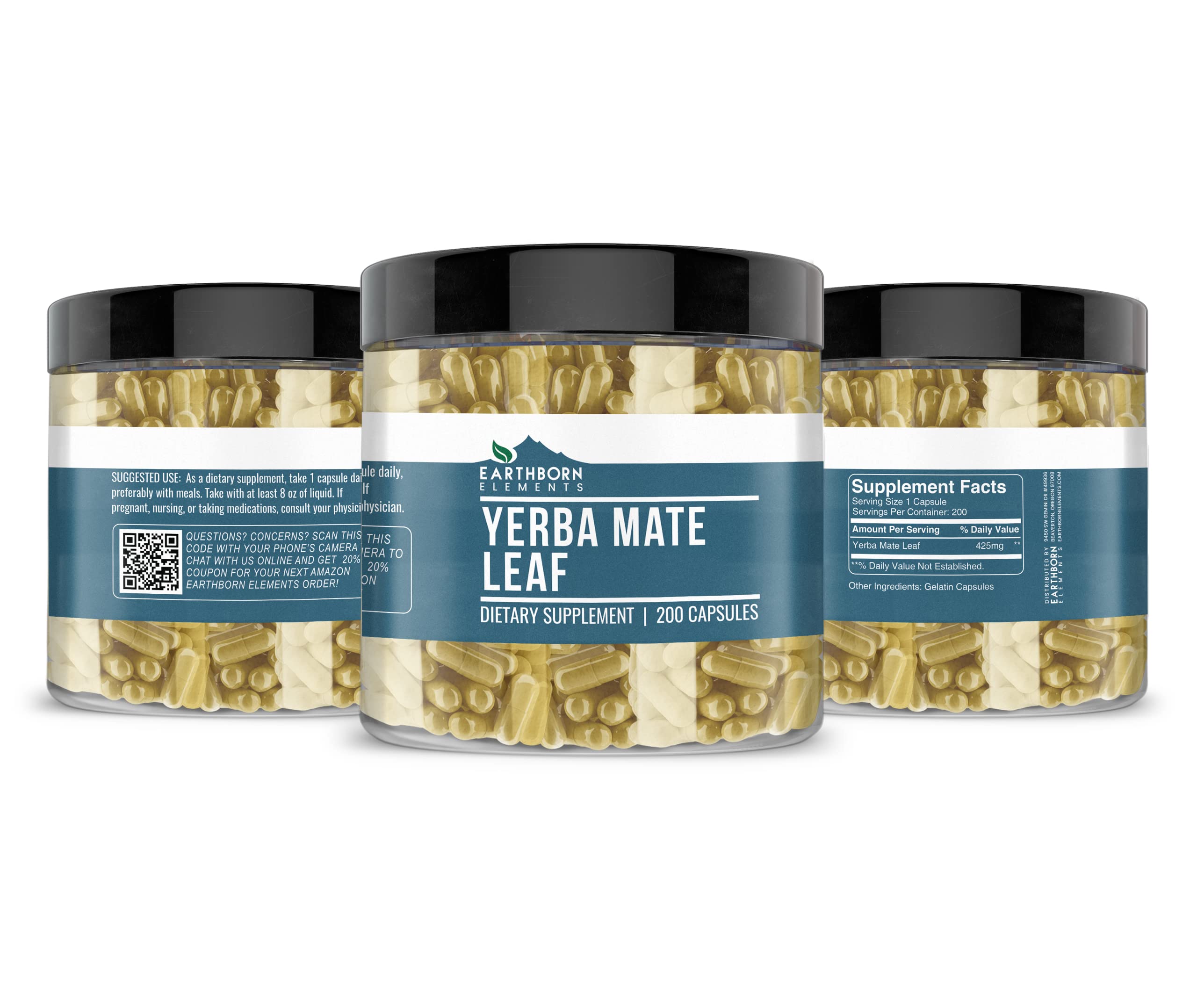 Close-up of Earthborn Elements Yerba Mate Leaf Capsules