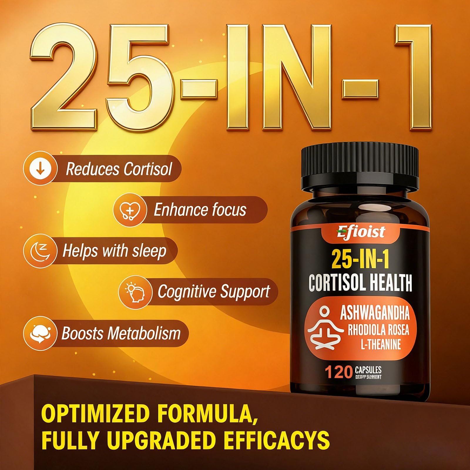 Close-up of Efioist Super Calm Ashwagandha Capsules showing ingredients list