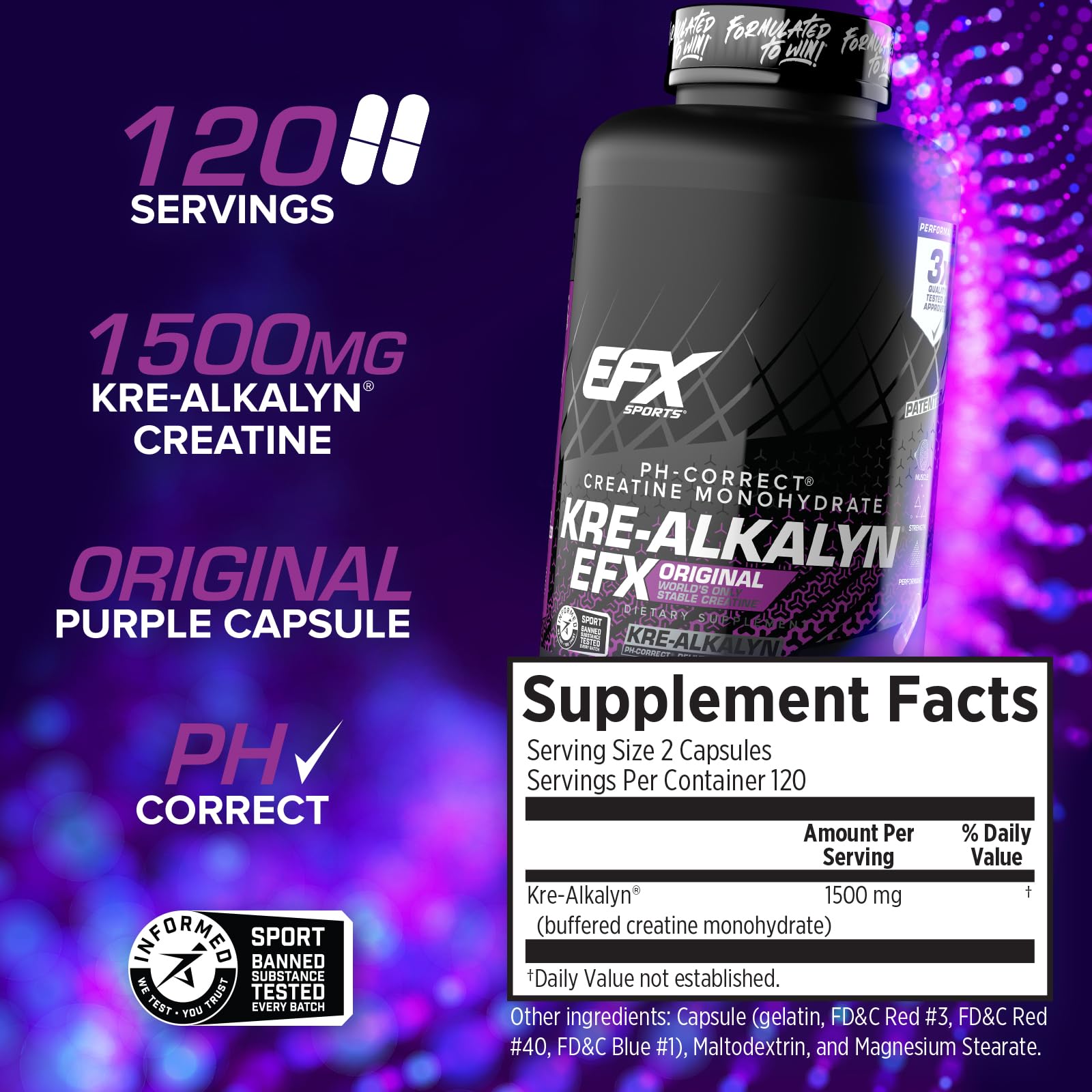 Close-up of EFX Sports Kre Alkalyn EFX Creatine Capsules