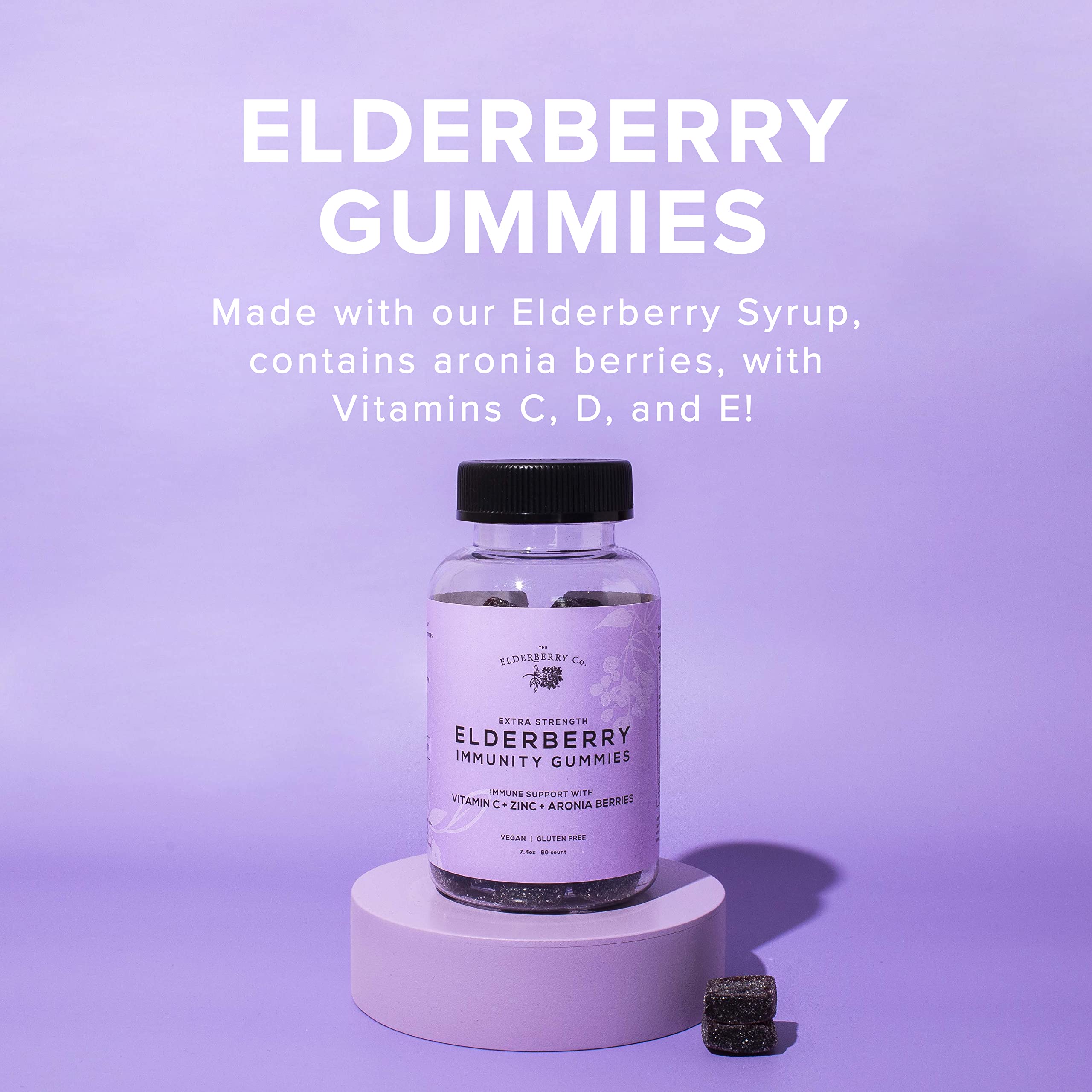 Close-up of Elderberry Gummies showing texture and colour