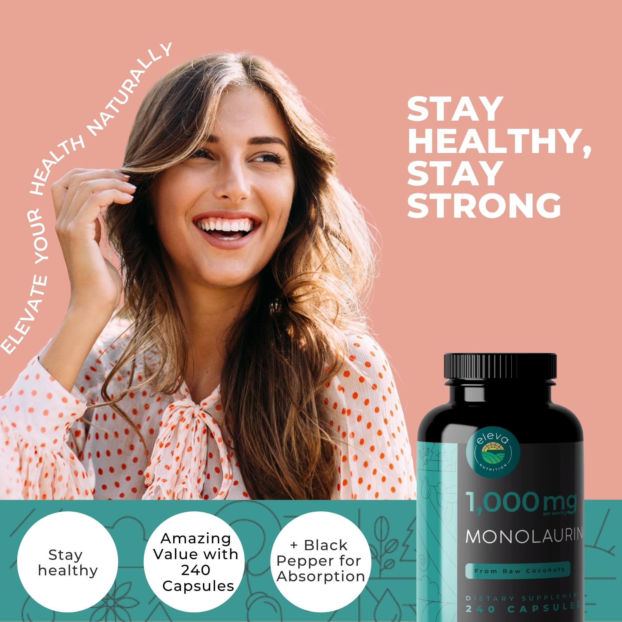 Close-up of Eleva Nutrition Monolaurin Capsules