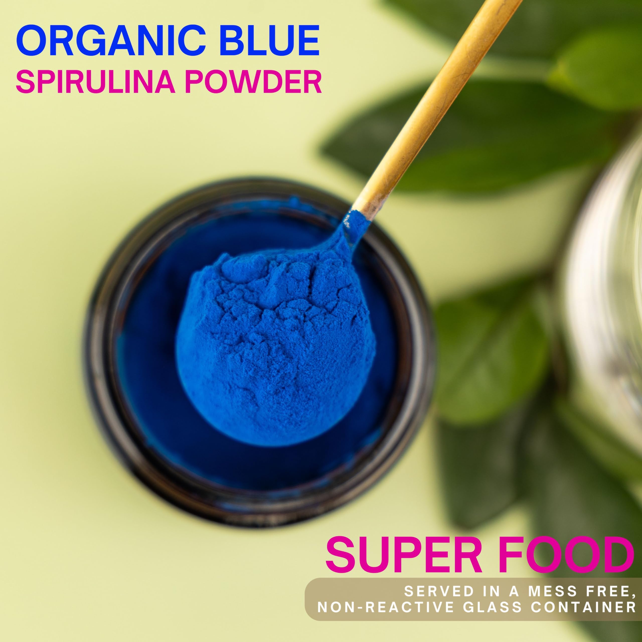 Close-up of ELEVEN TLC Blue Spirulina Powder packaging