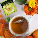 Close-up of ELI&VAL Organic Green Tea bag packaging