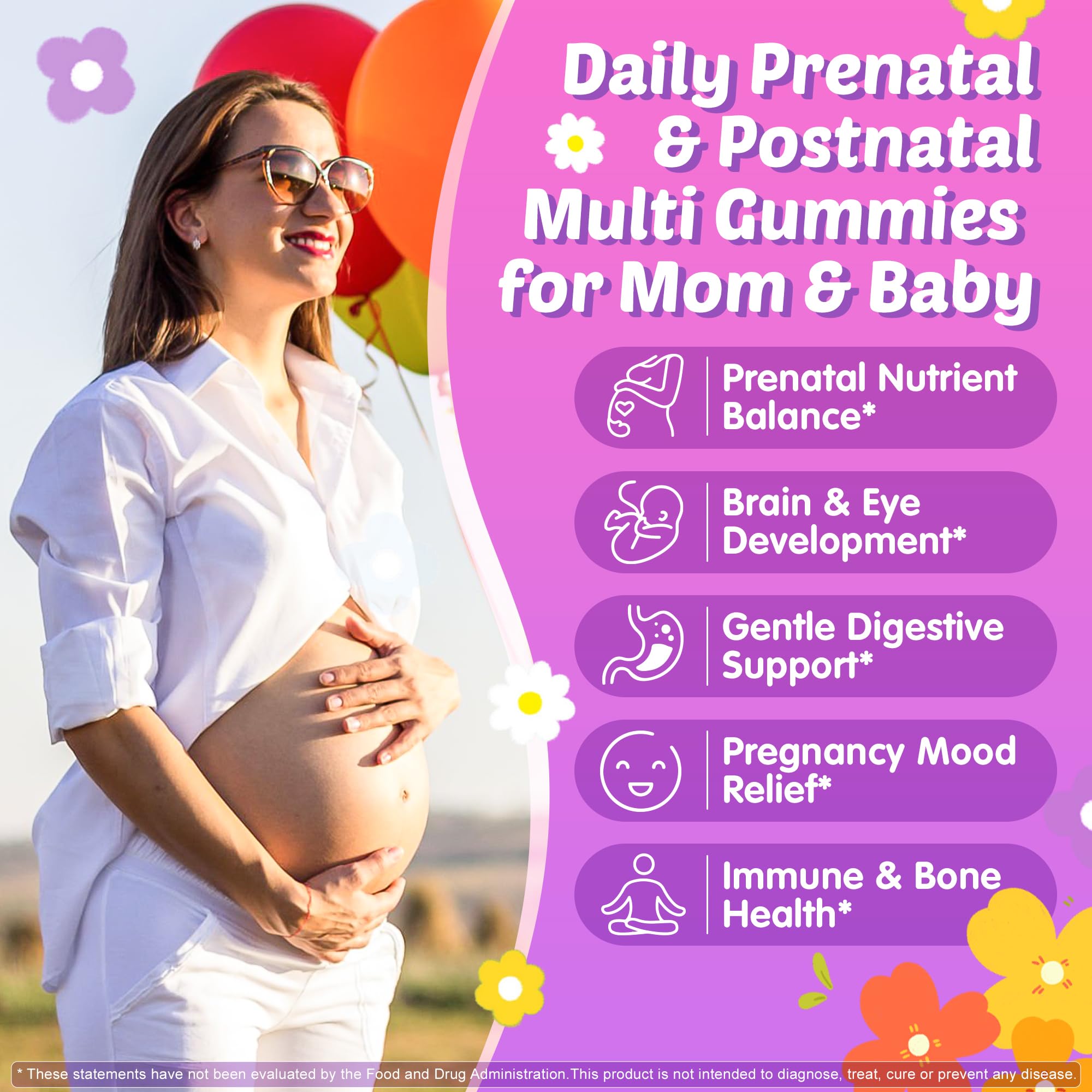 Close-up of ELLAMENTZ Prenatal Multivitamin Gummies with ingredients