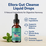 Close-up of ELLORA Gut Cleanse Liquid Drops bottle