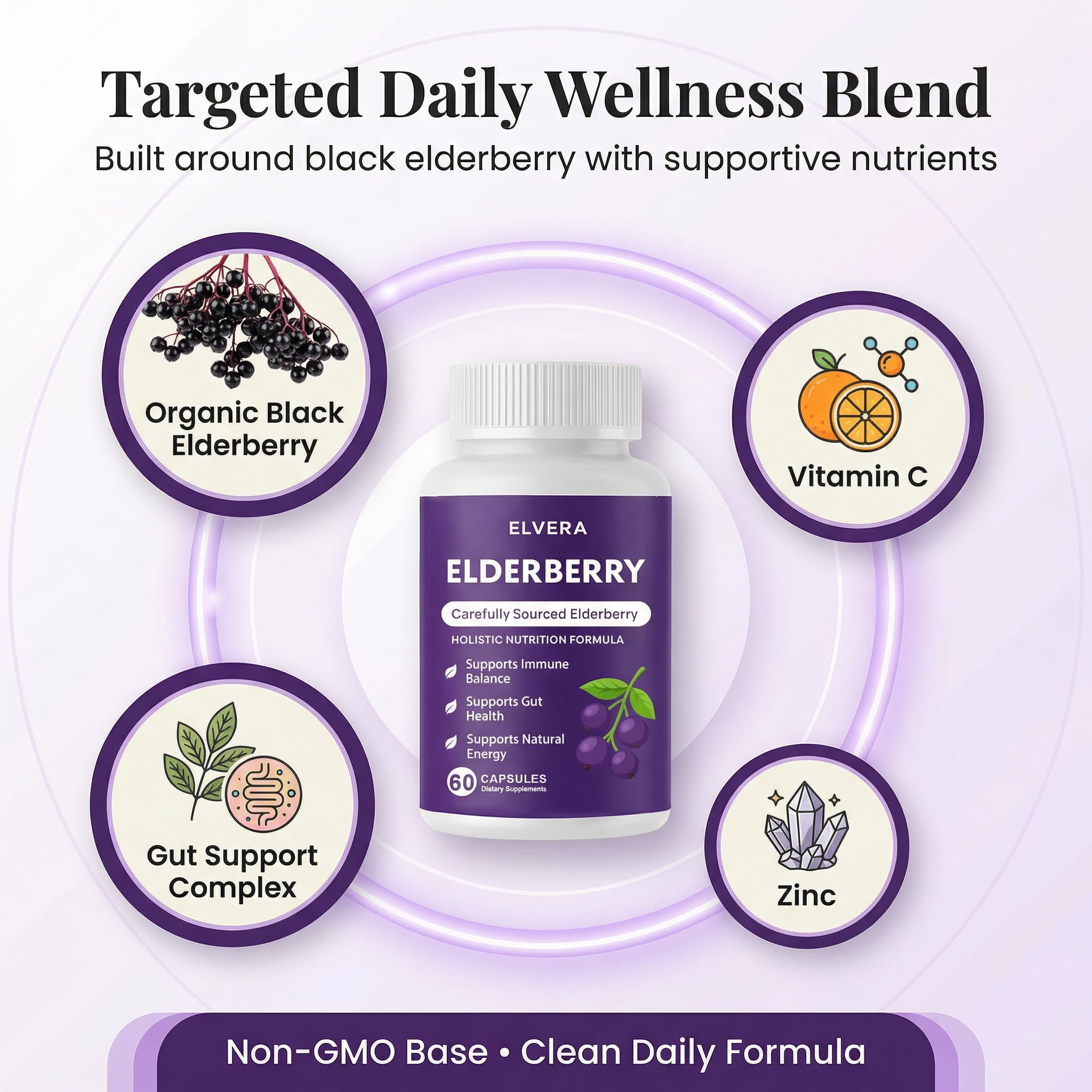 Close-up of ELVERA Organic Black Elderberry Capsules showing texture