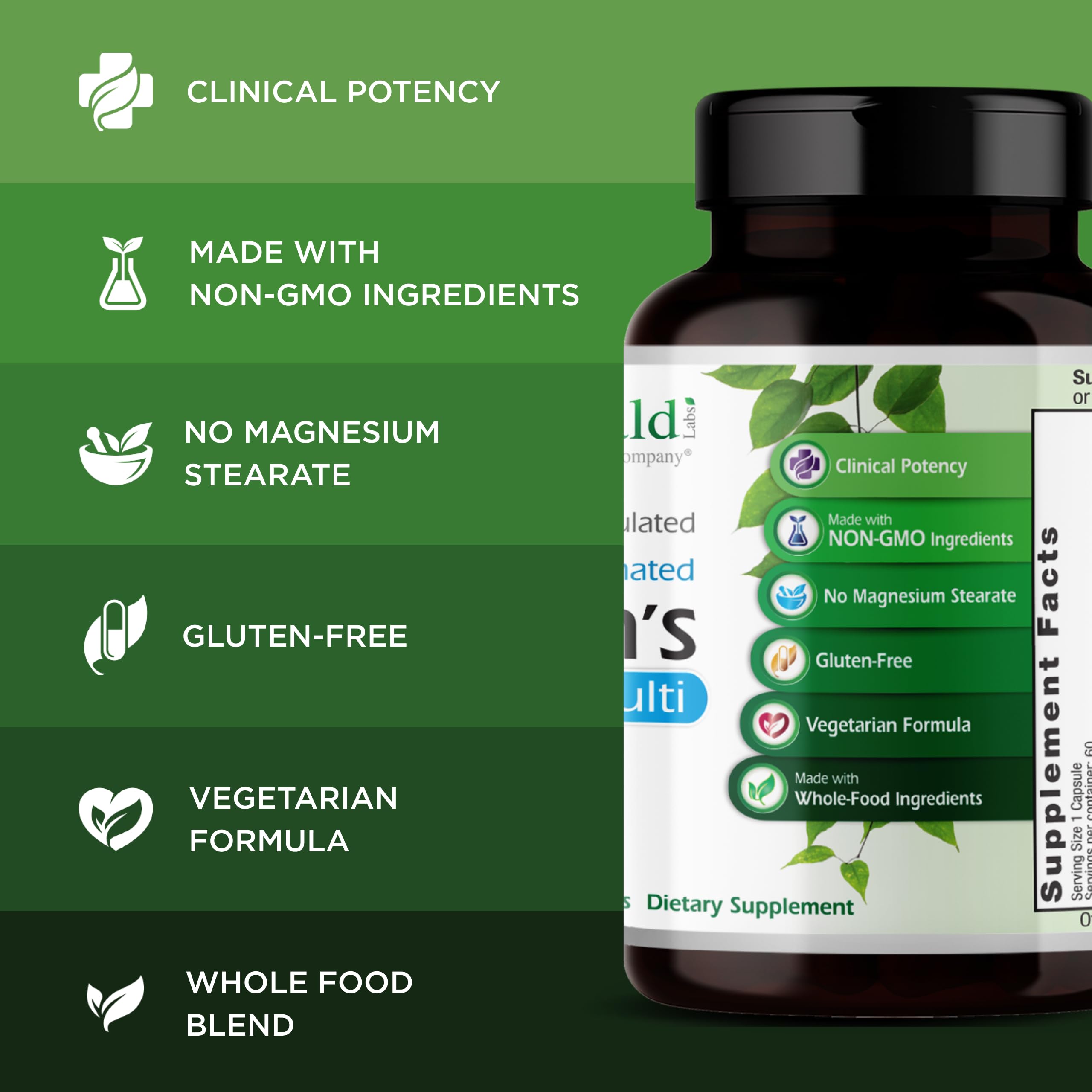 Close-up of EMERALD LABS Men's 1 Daily Multi Multivitamin ingredients
