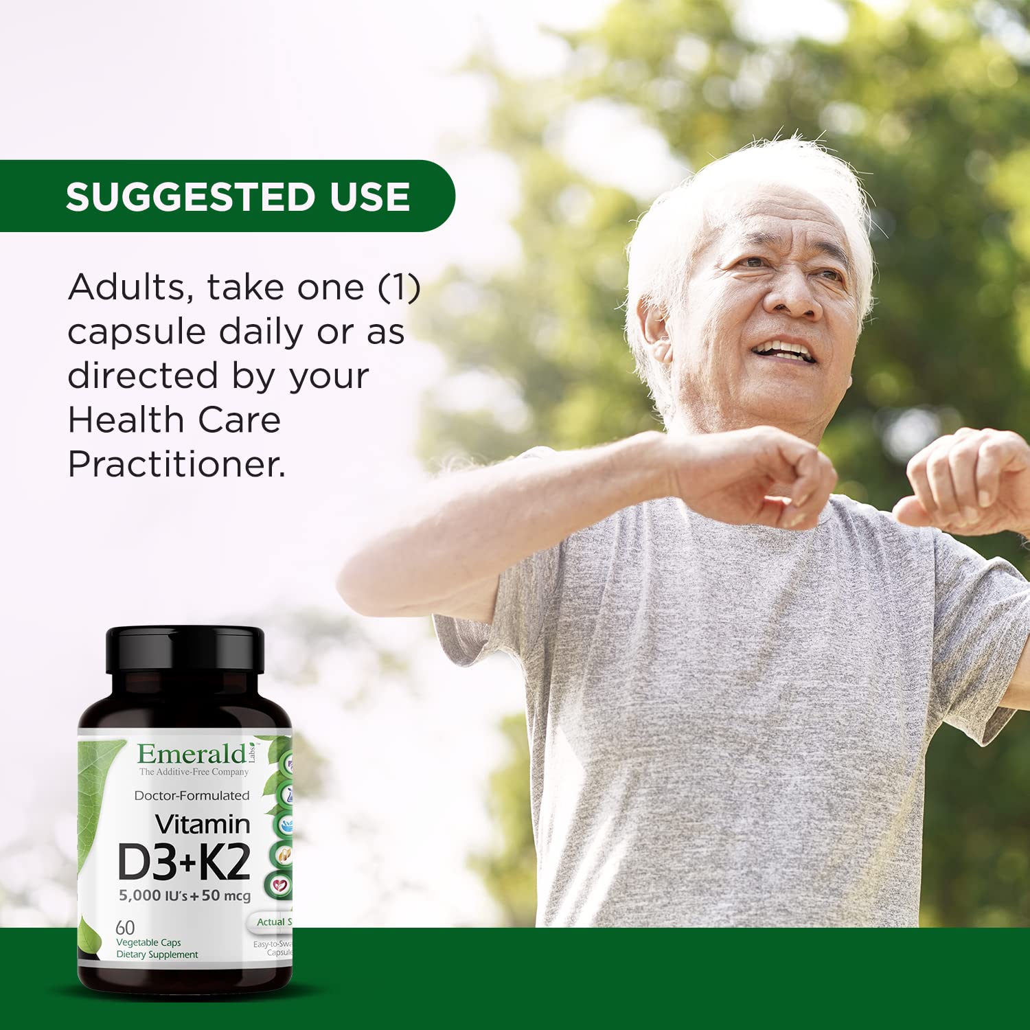 Close-up of EMERALD LABS Vitamin D3 with K2 capsule
