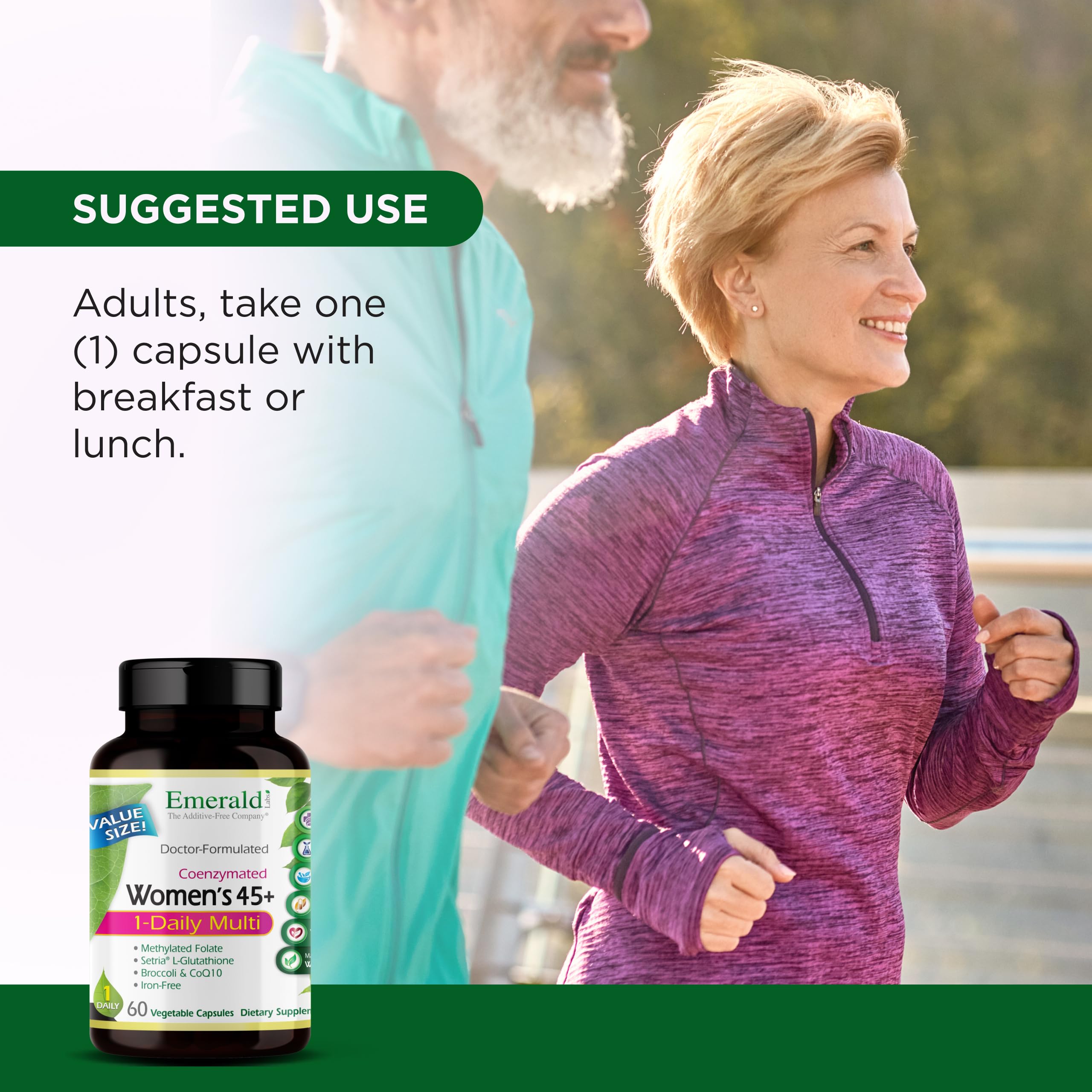 Close-up of EMERALD LABS Women's 45+ Multivitamin capsule