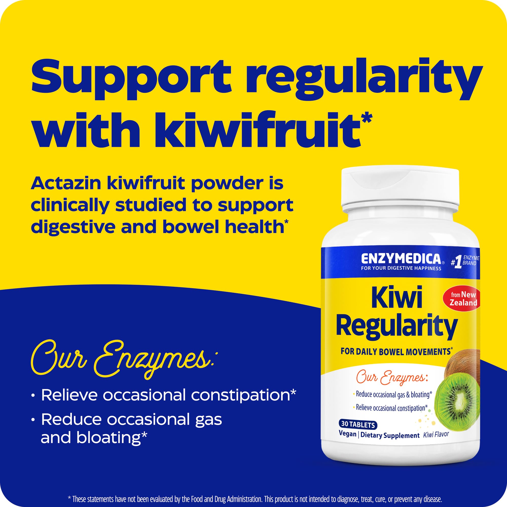 Close-up of Enzymedica Kiwi Regularity Multi-Enzymes tablets