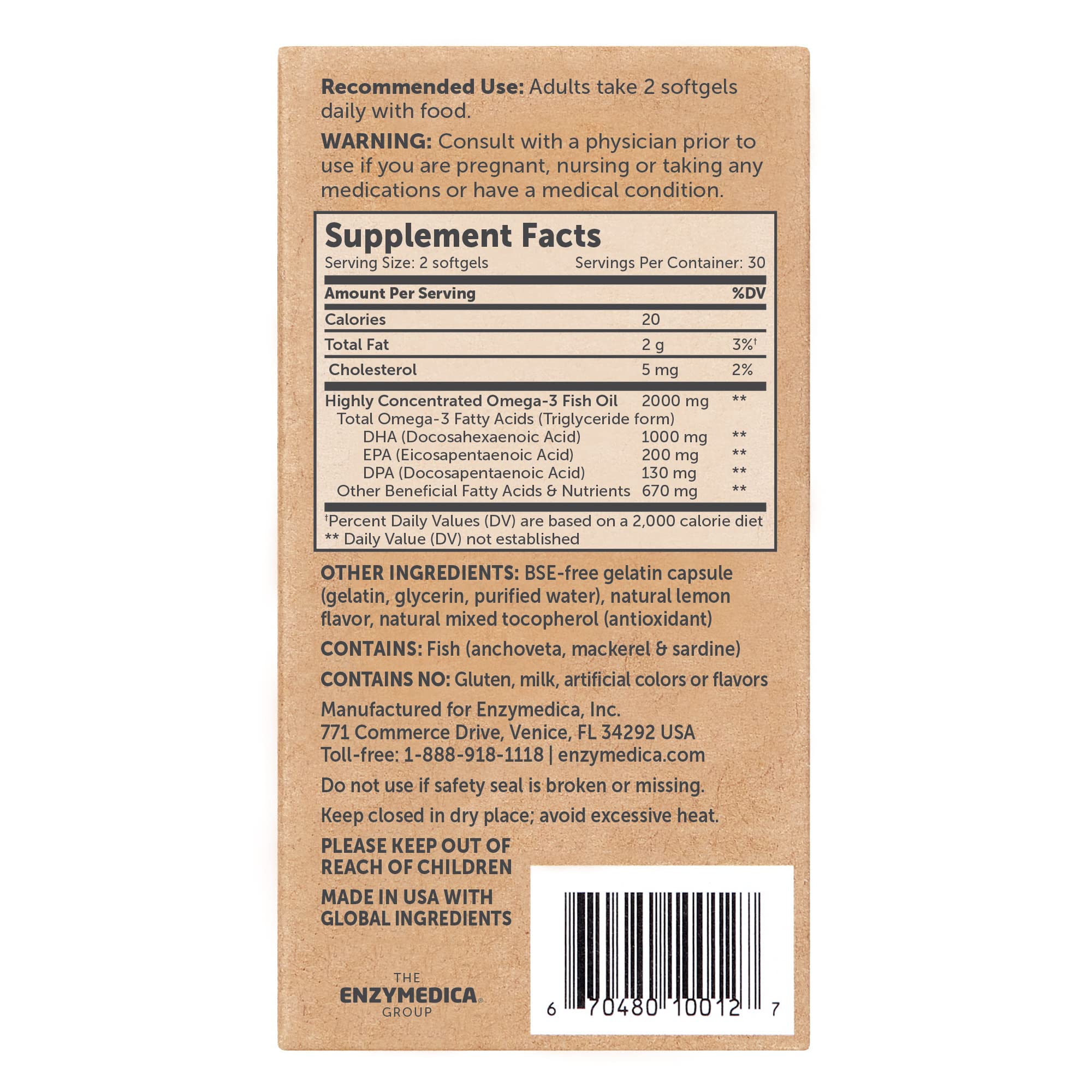 Close-up of Enzymedica Omega-3 Fish Oil Softgel capsule