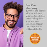 Close-up of Ever One Elderberry Gummies with berry flavour