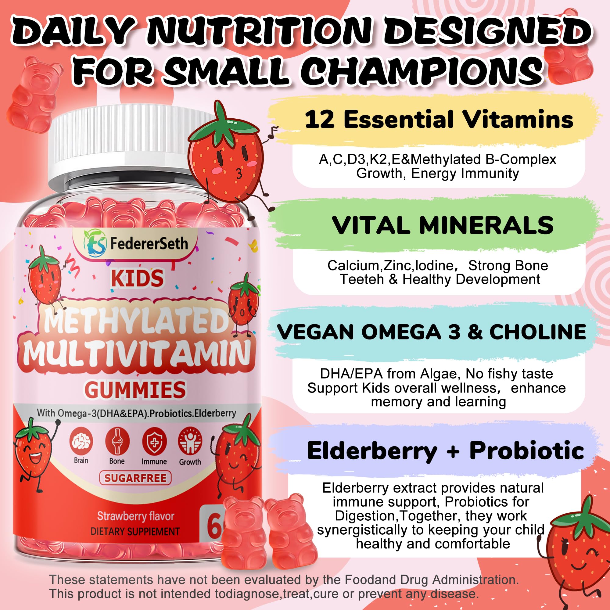 Close-up of FedererSeth Kids Multivitamin Gummies showing gummy texture