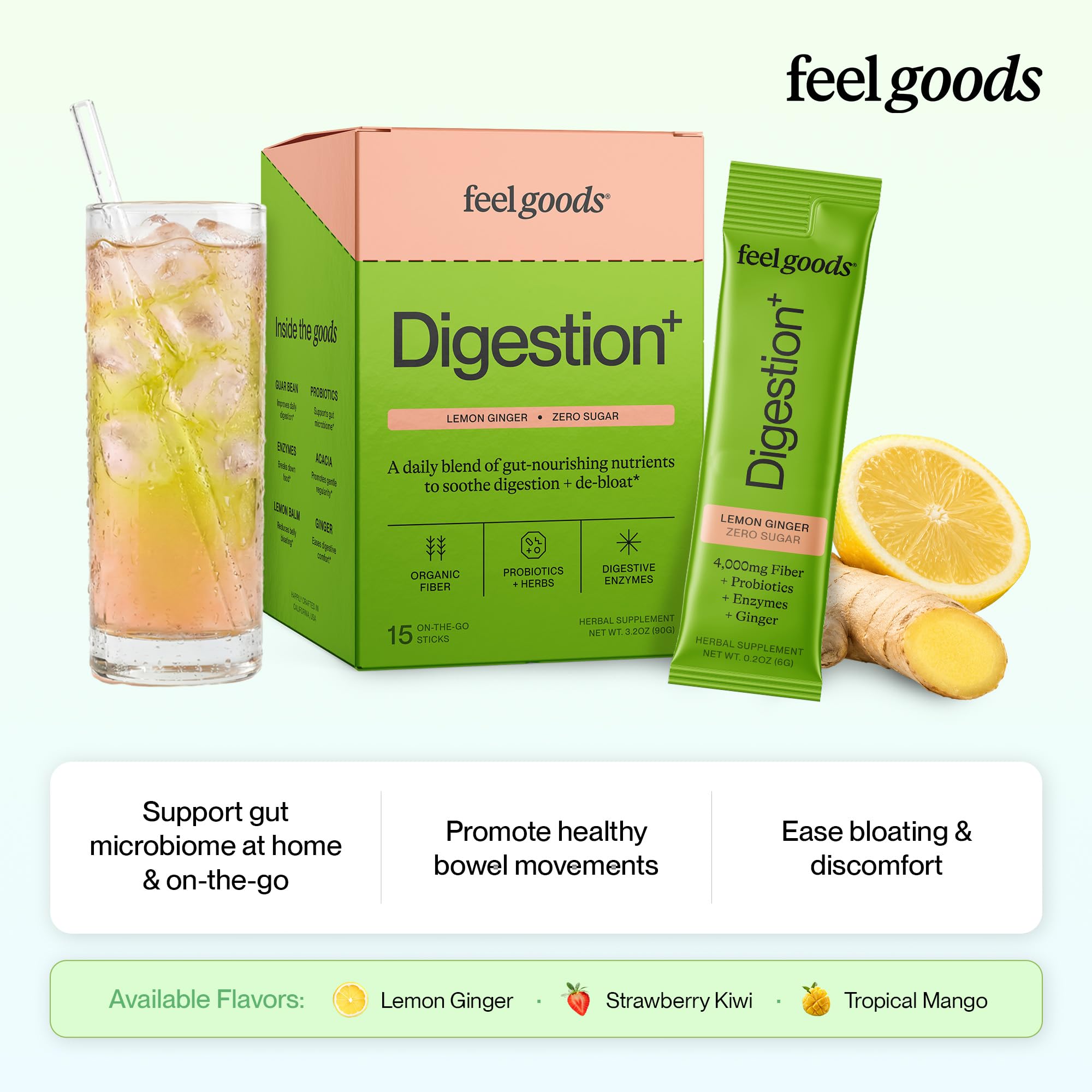 Close-up of Feel Goods Lemon Ginger stick pack