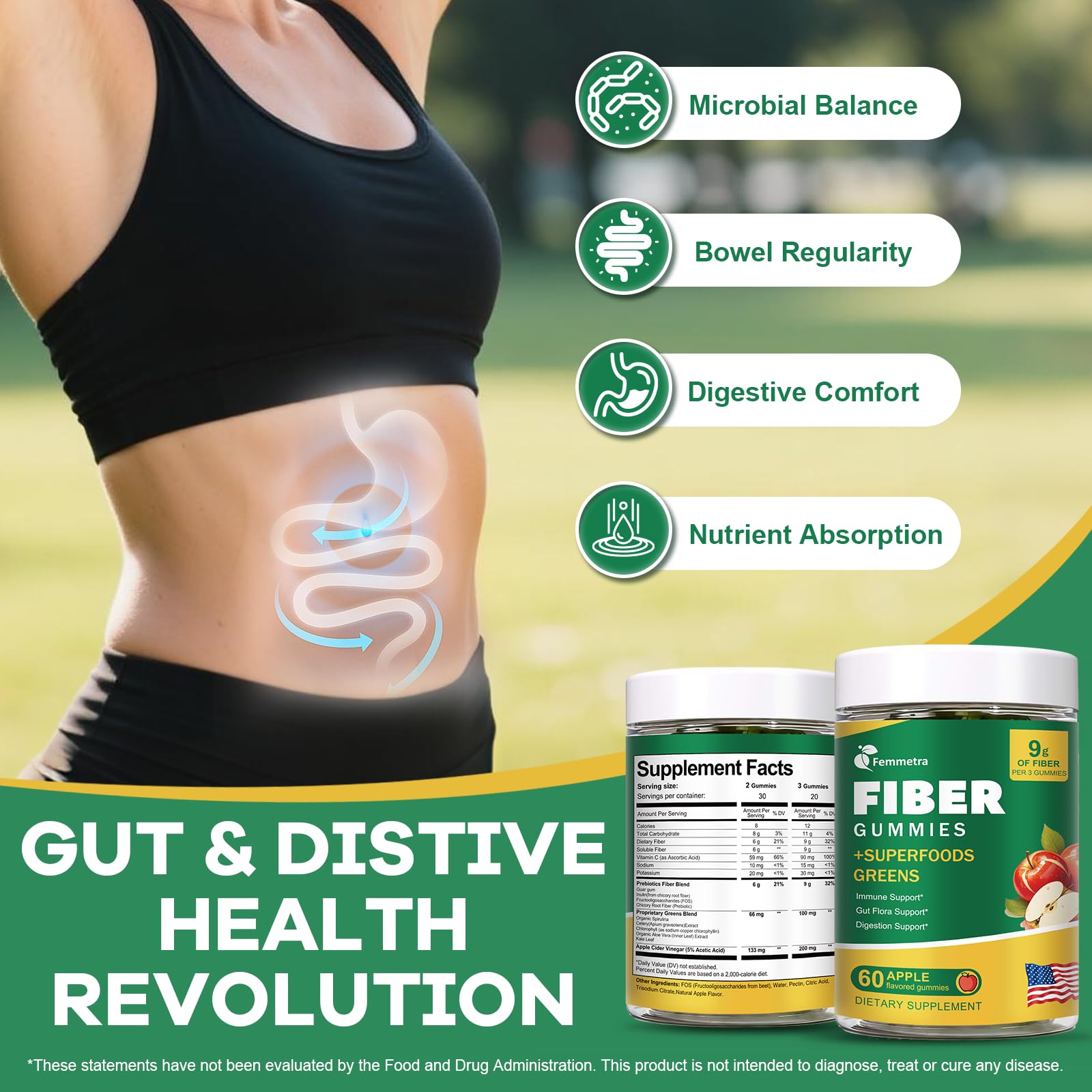 Close-up of Femmetra Prebiotic Fiber Gummies in a hand