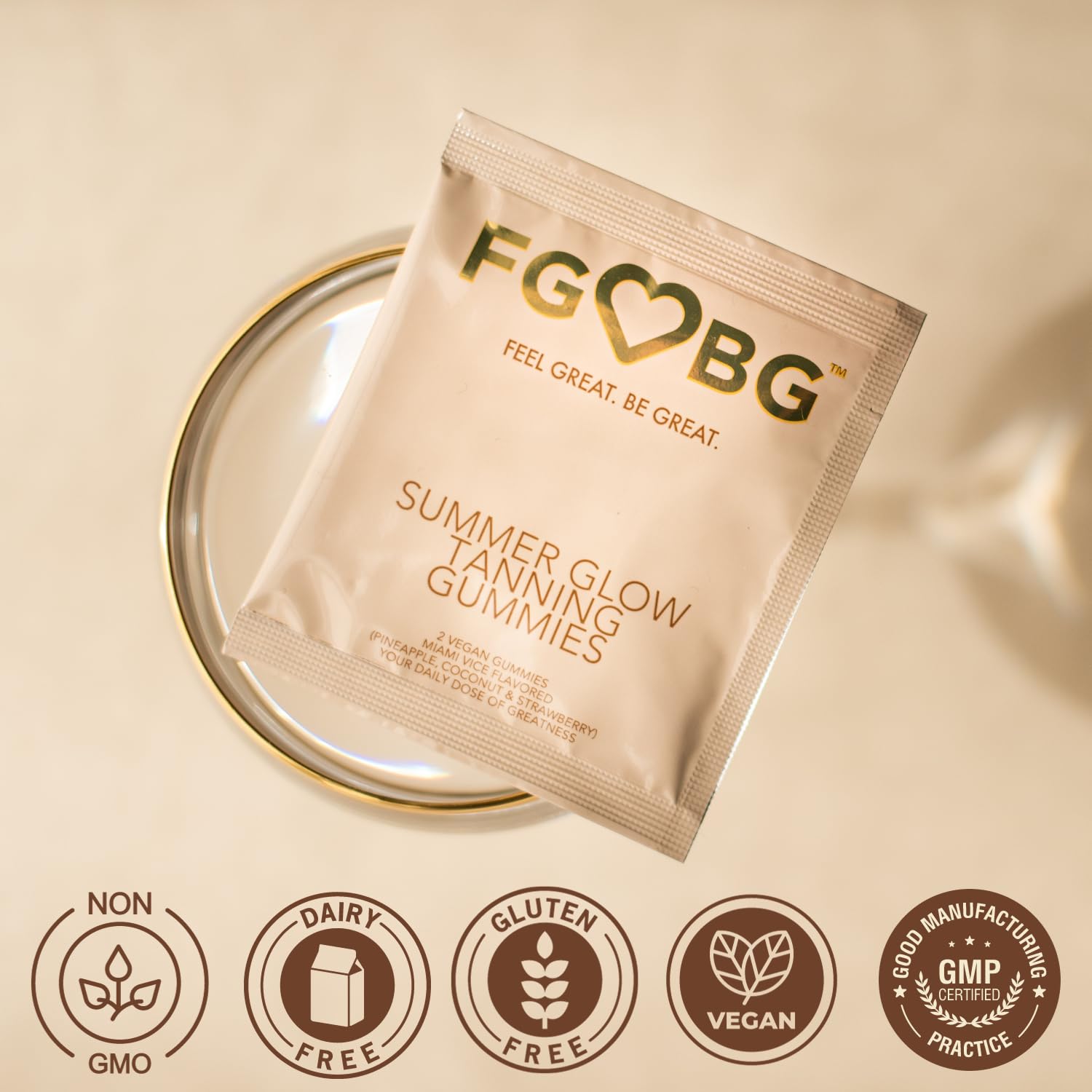 Close-up of FGBG Summer Glow Gummies showcasing tropical fruit flavours