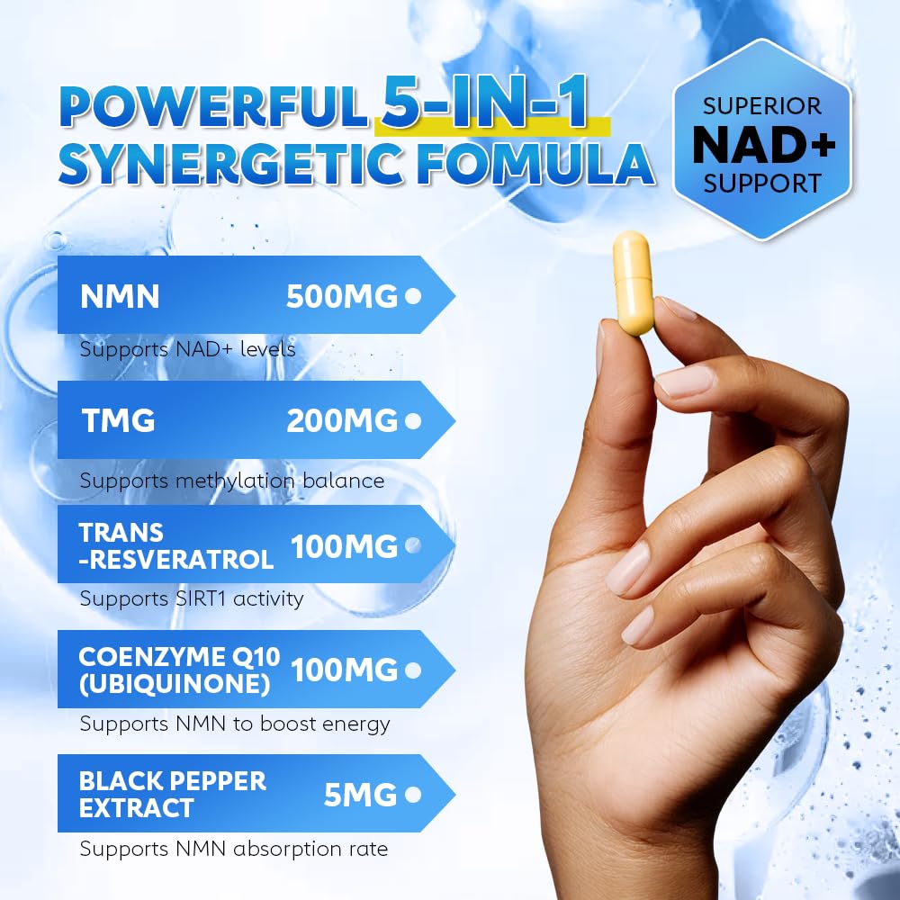 Close-up of Fitfido 5-in-1 NAD+ Precursor Complex capsules
