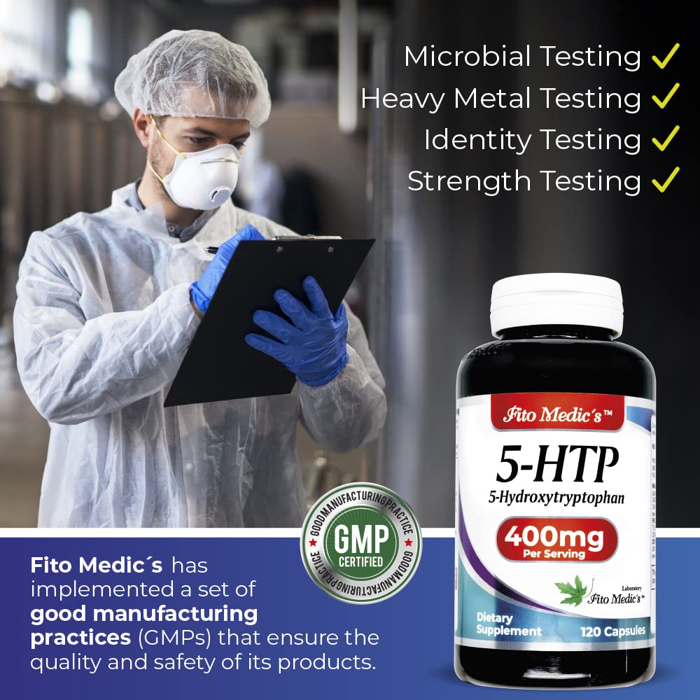 Close-up of FITOMEDIC'S 5-HTP capsules in a hand