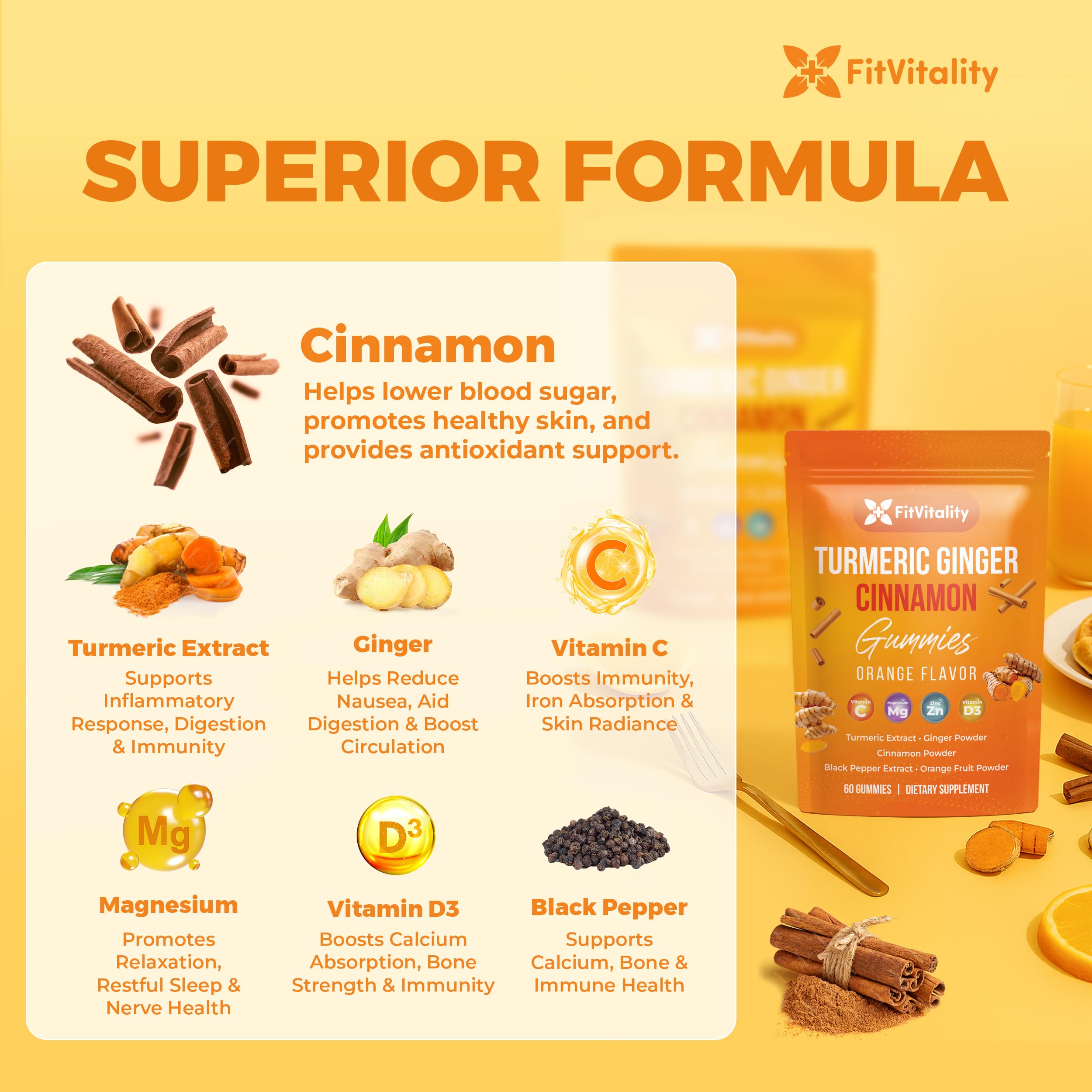 Close-up of FitVitality Moringa Gummies with Turmeric and Ginger