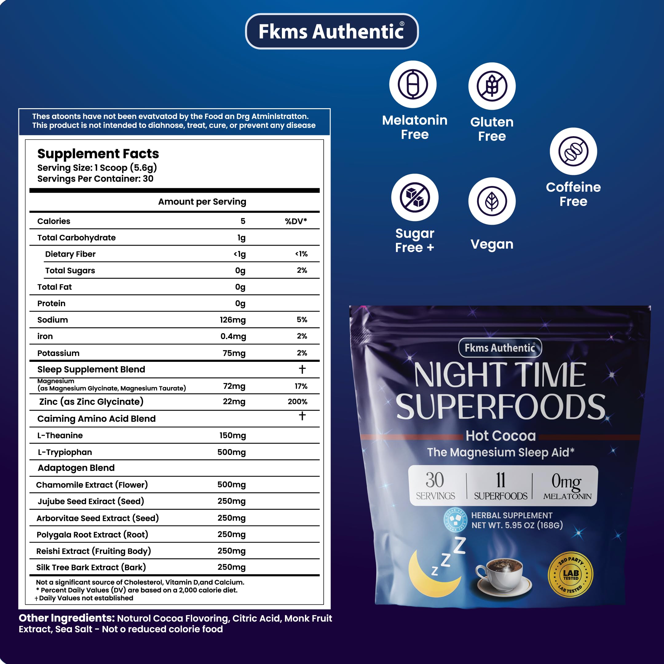 Close-up of FKMS AUTHENTIC Nighttime Magnesium Hot Cocoa powder