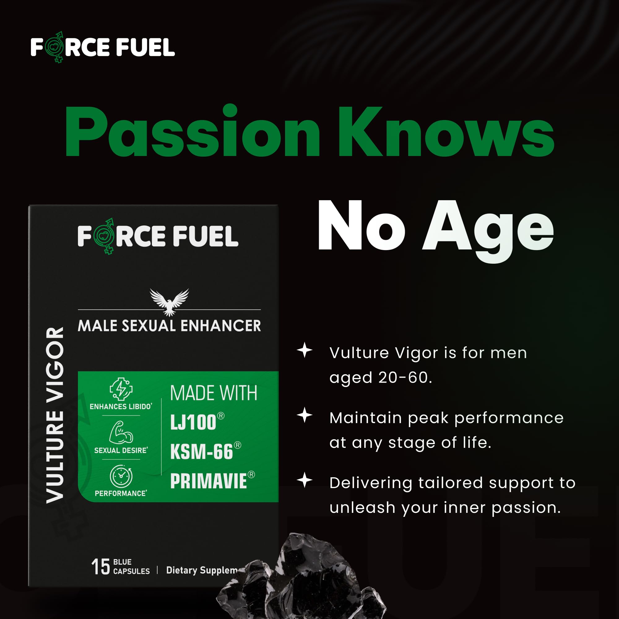 Close-up of FORCE FUEL Vulture Vigor capsules