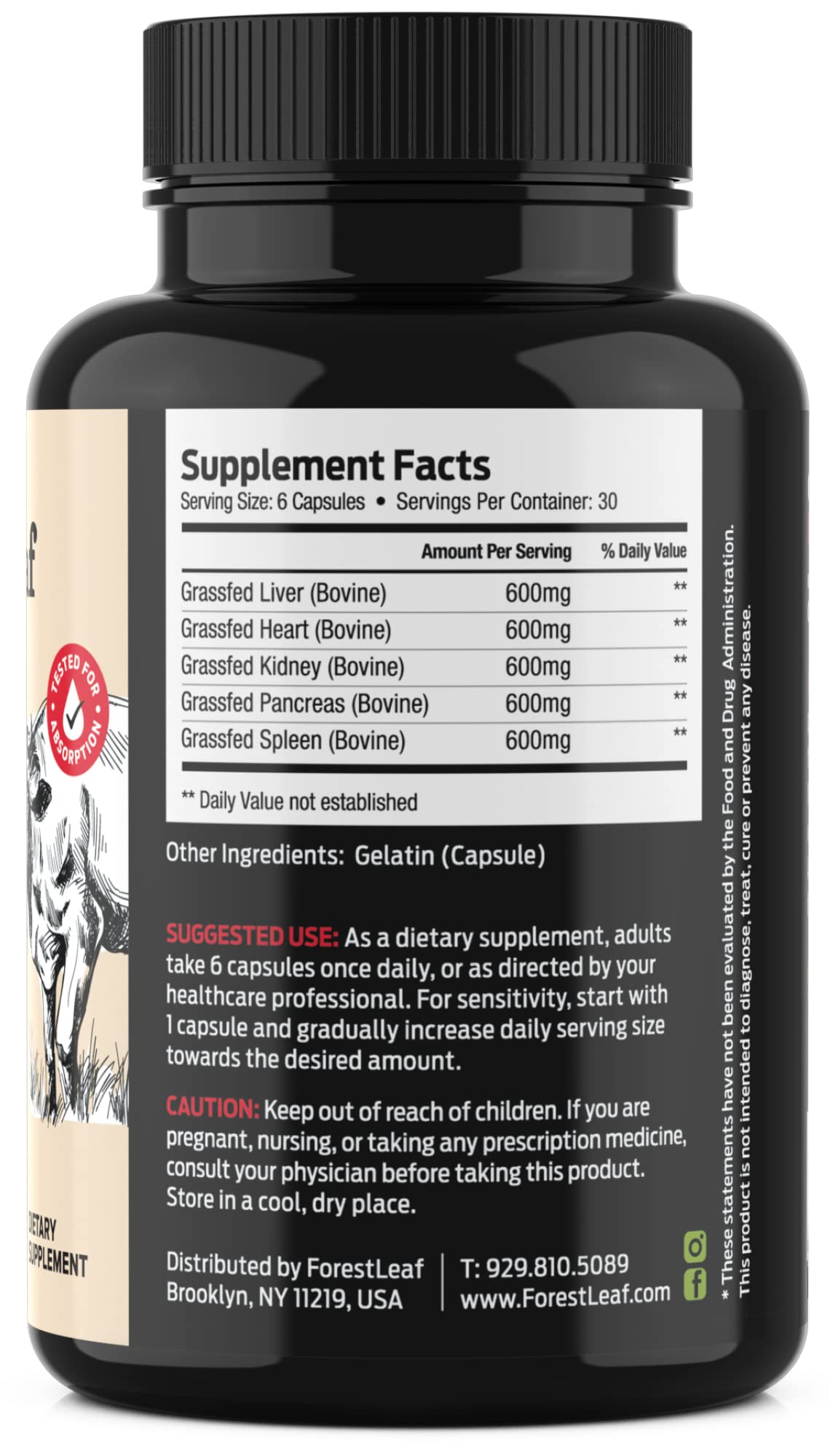 Close-up of ForestLeaf Organ Meat Supplement capsules