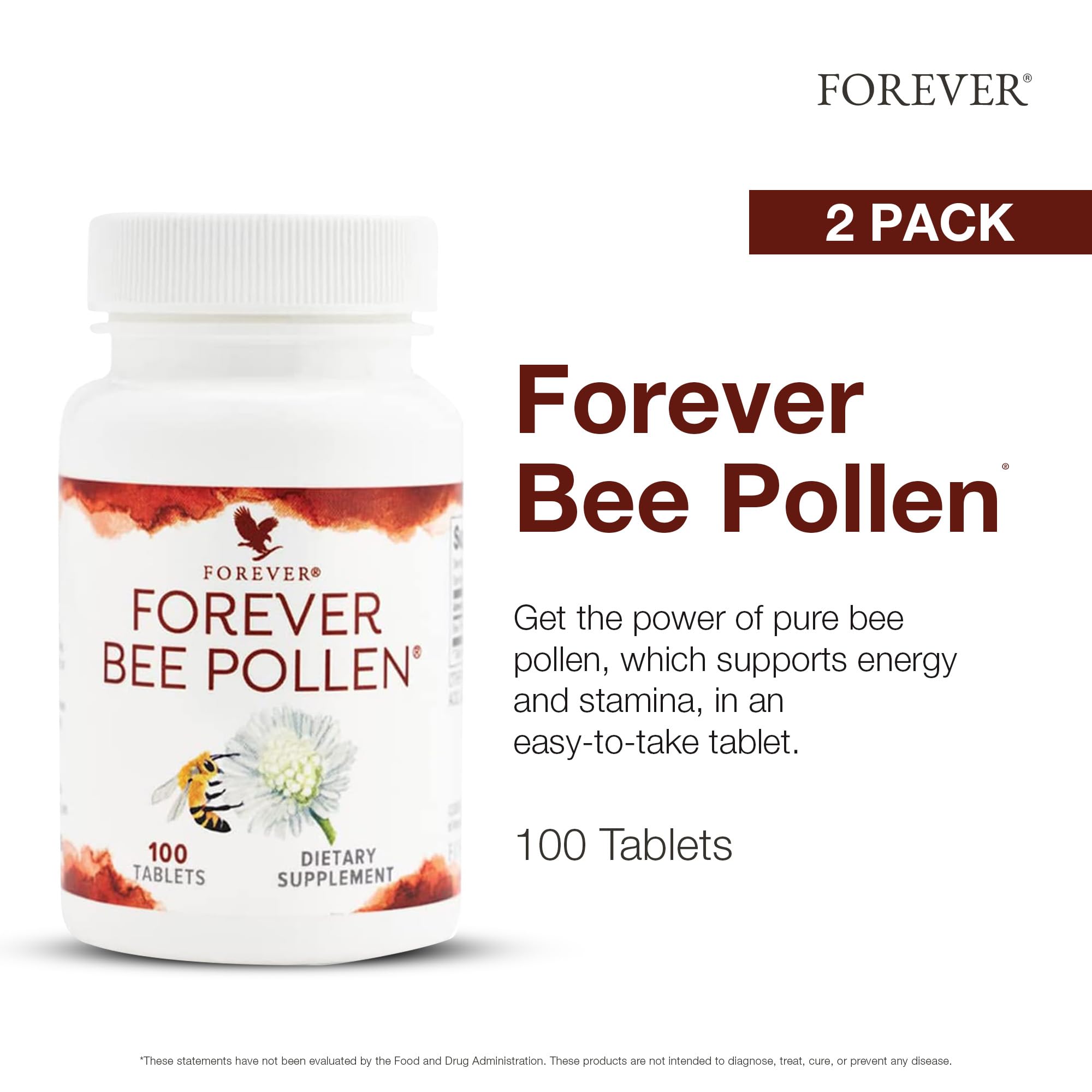Close-up of Forever Living Products Bee Pollen and Honey Tablets packaging