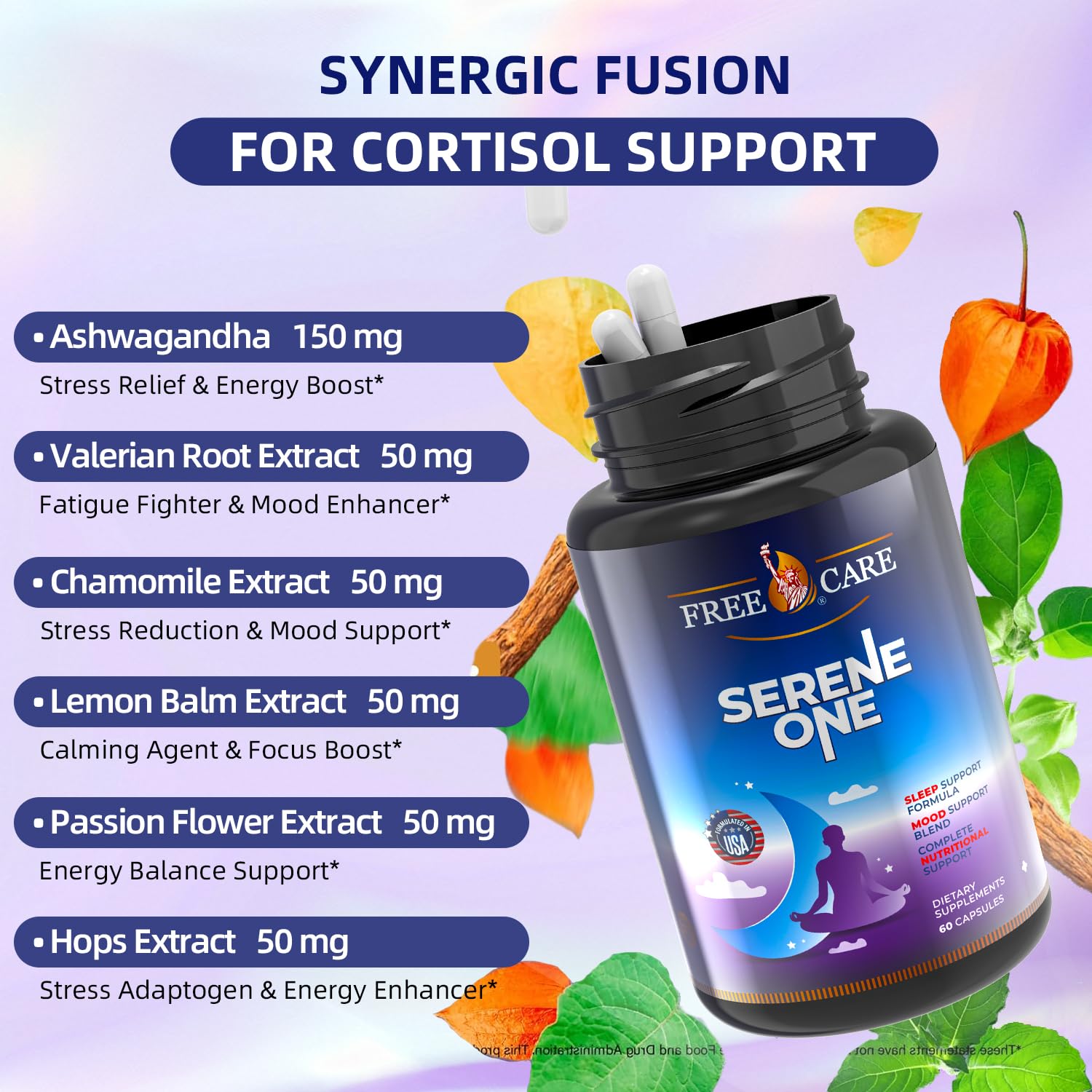 Close-up of FreeCare Sleep Capsules with ingredients list