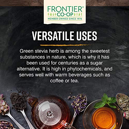 Close-up of Frontier Co-op Organic Green Stevia Herb