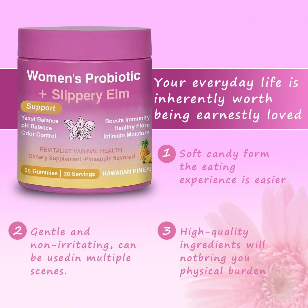 Close-up of FW ZONE Women's Probiotic Gummies showing texture