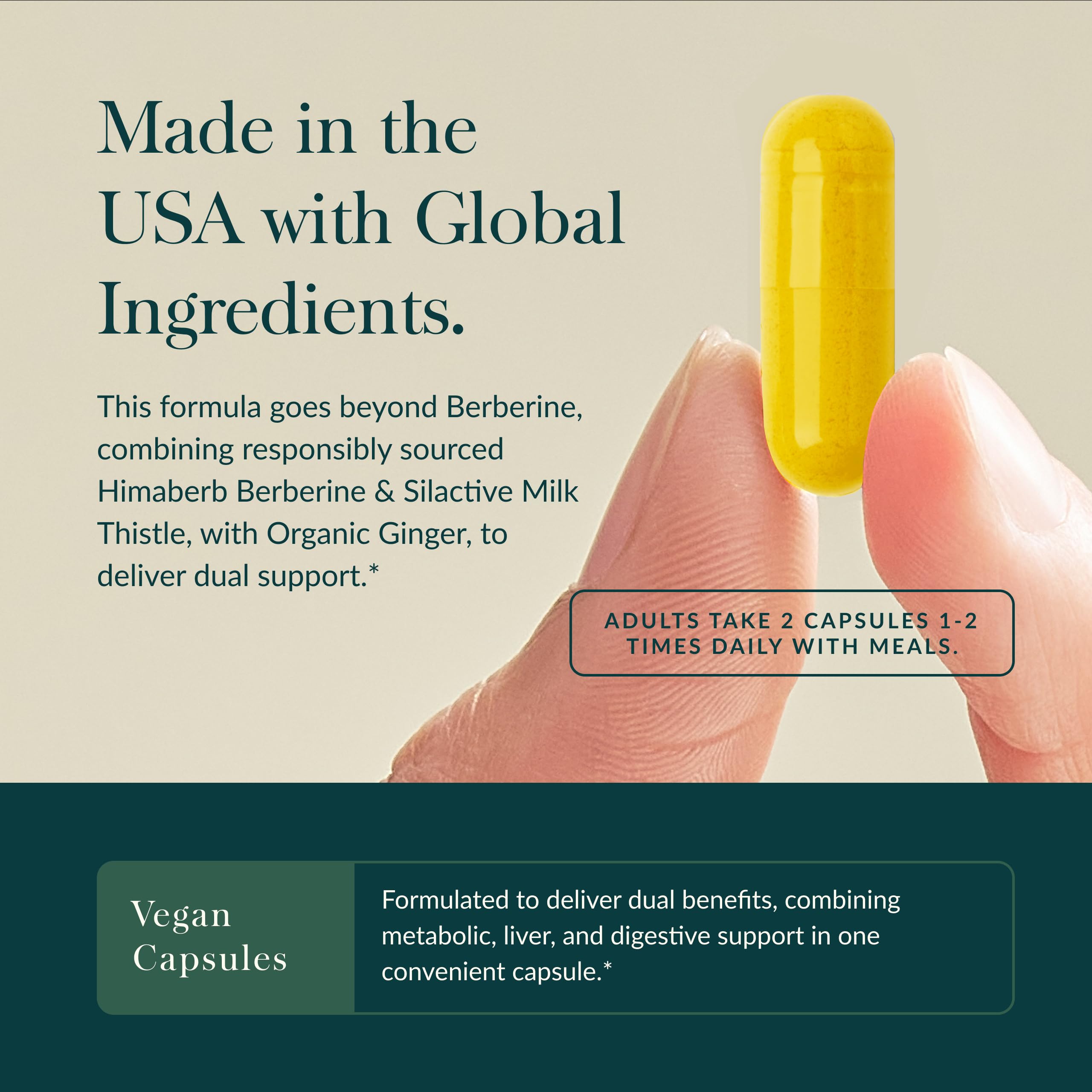 Close-up of Gaia Herbs Berberine & Milk Thistle capsules
