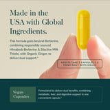 Close-up of Gaia Herbs Berberine & Milk Thistle capsules