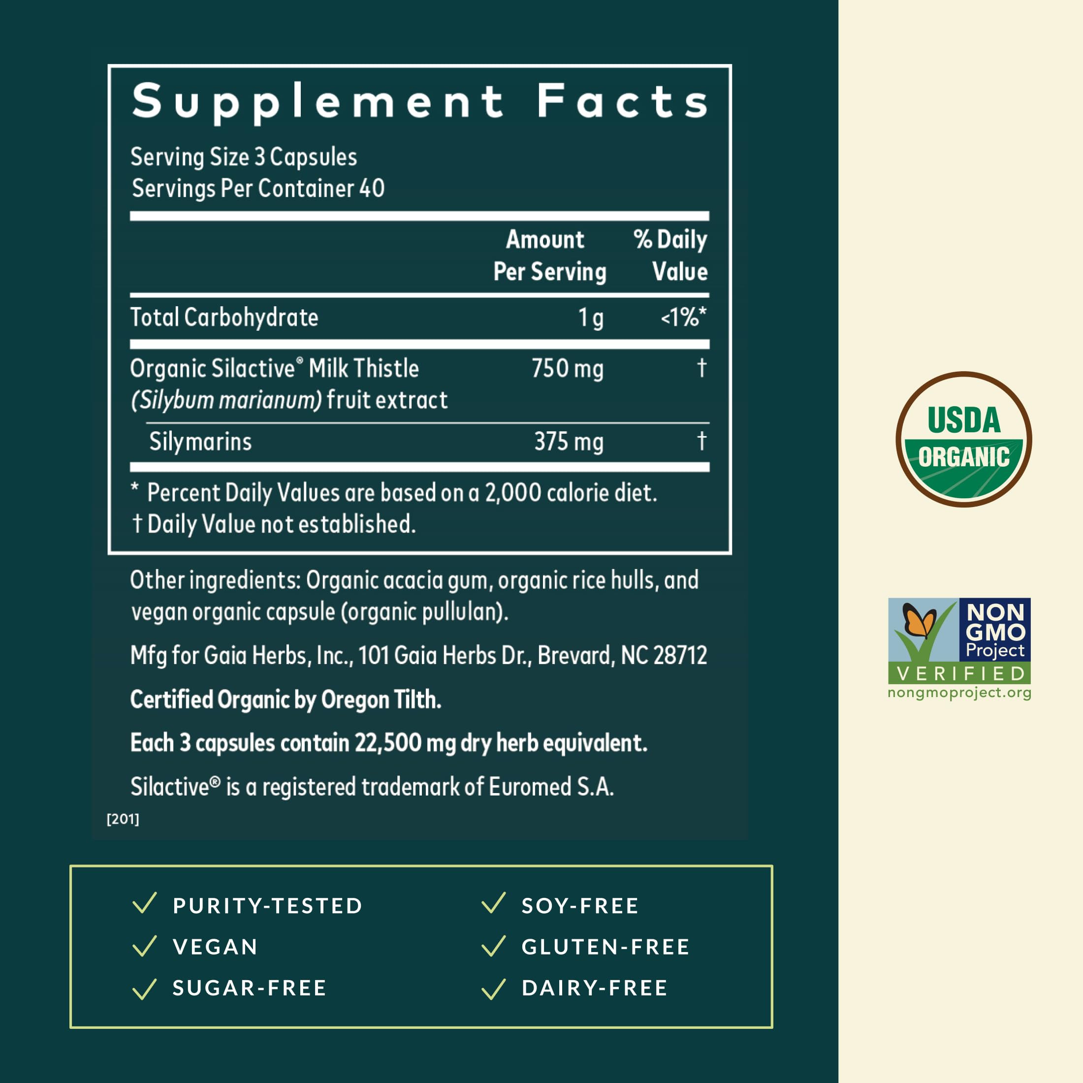 Close-up of Gaia Herbs Milk Thistle capsules