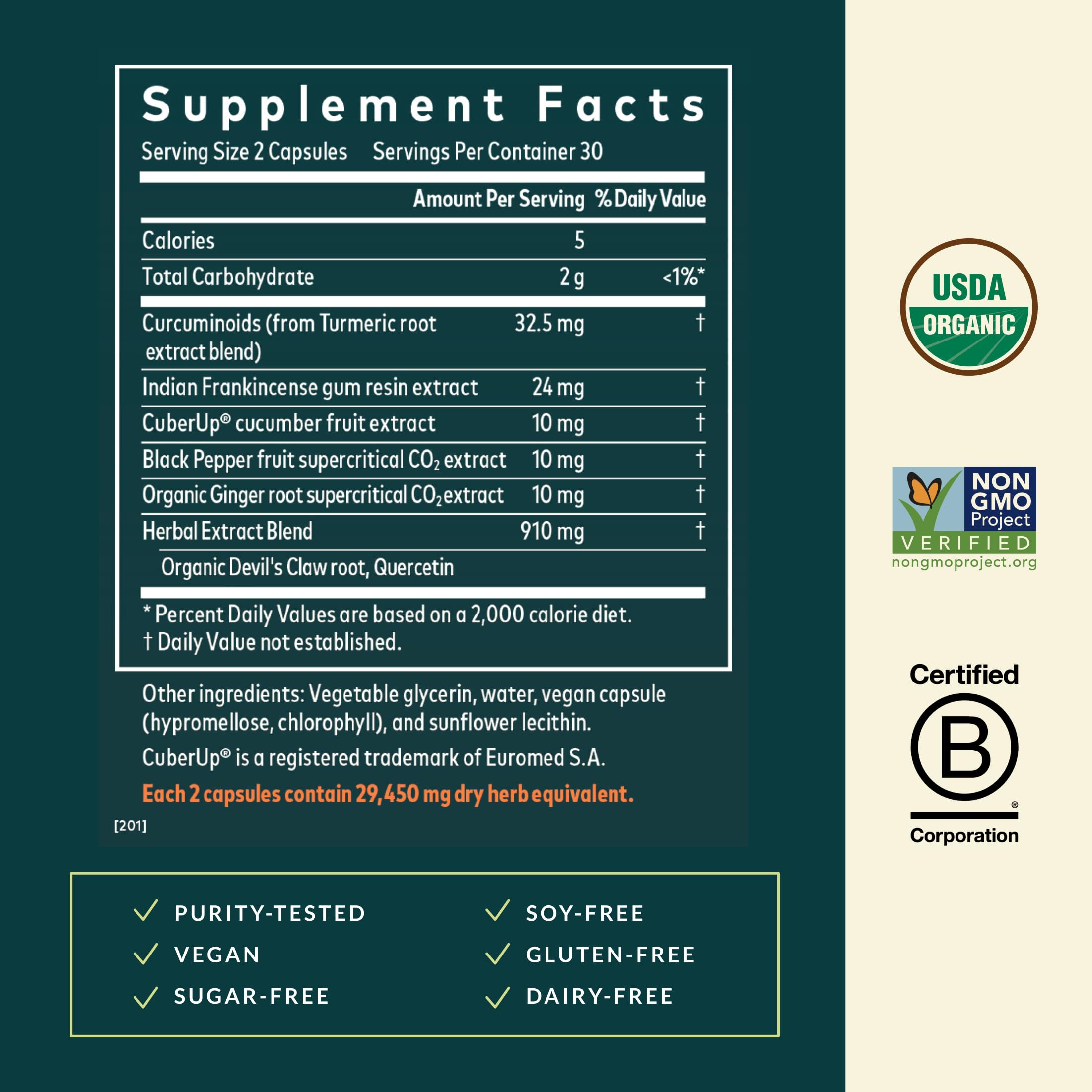 Close-up of Gaia Herbs Turmeric Curcumin Extract capsules