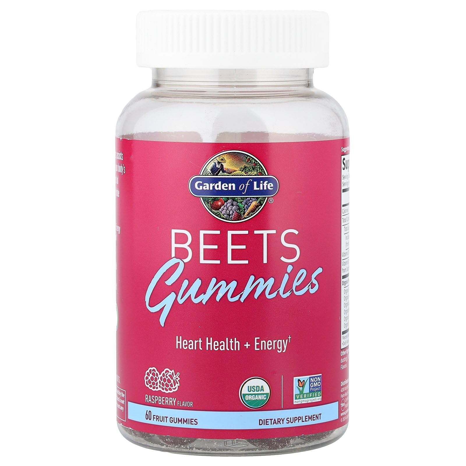 Close-up of Garden of Life Beet Root Gummies showing raspberry flavour
