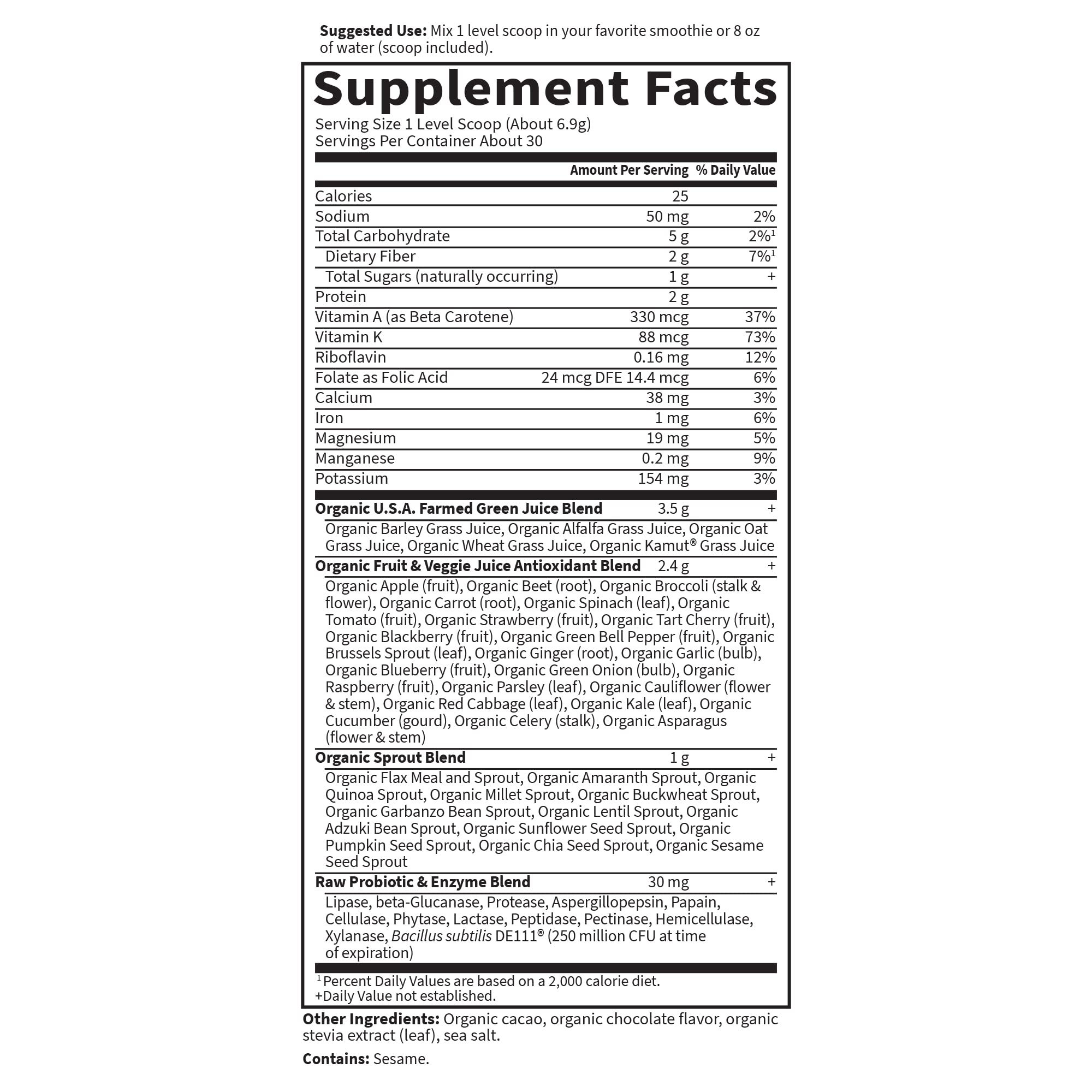 Close-up of Garden of Life Organic Greens Superfood Powder