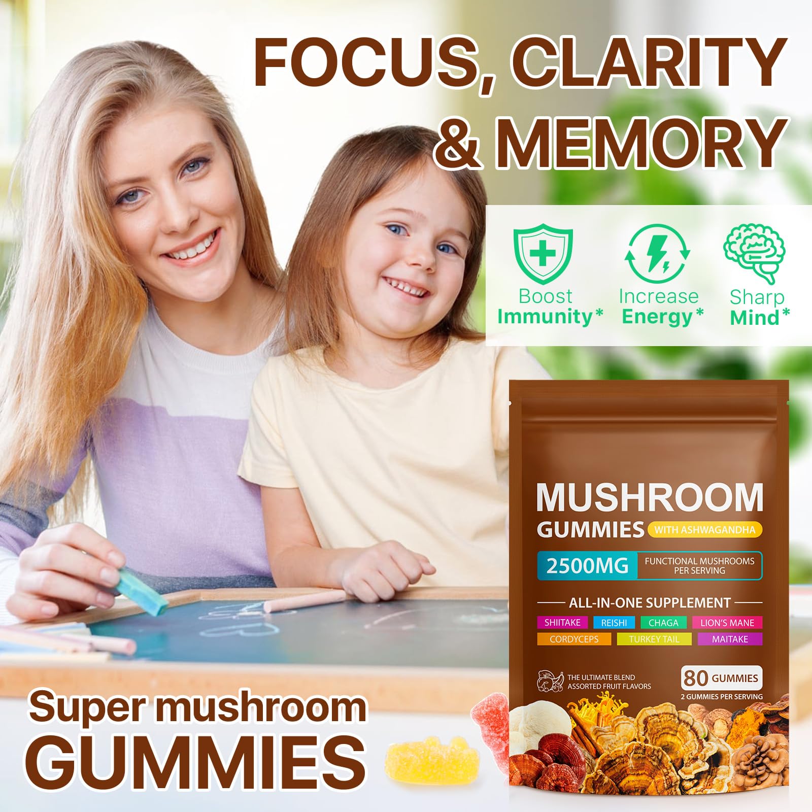 Close-up of Generic Mushroom Blend Gummies showing raspberry flavour