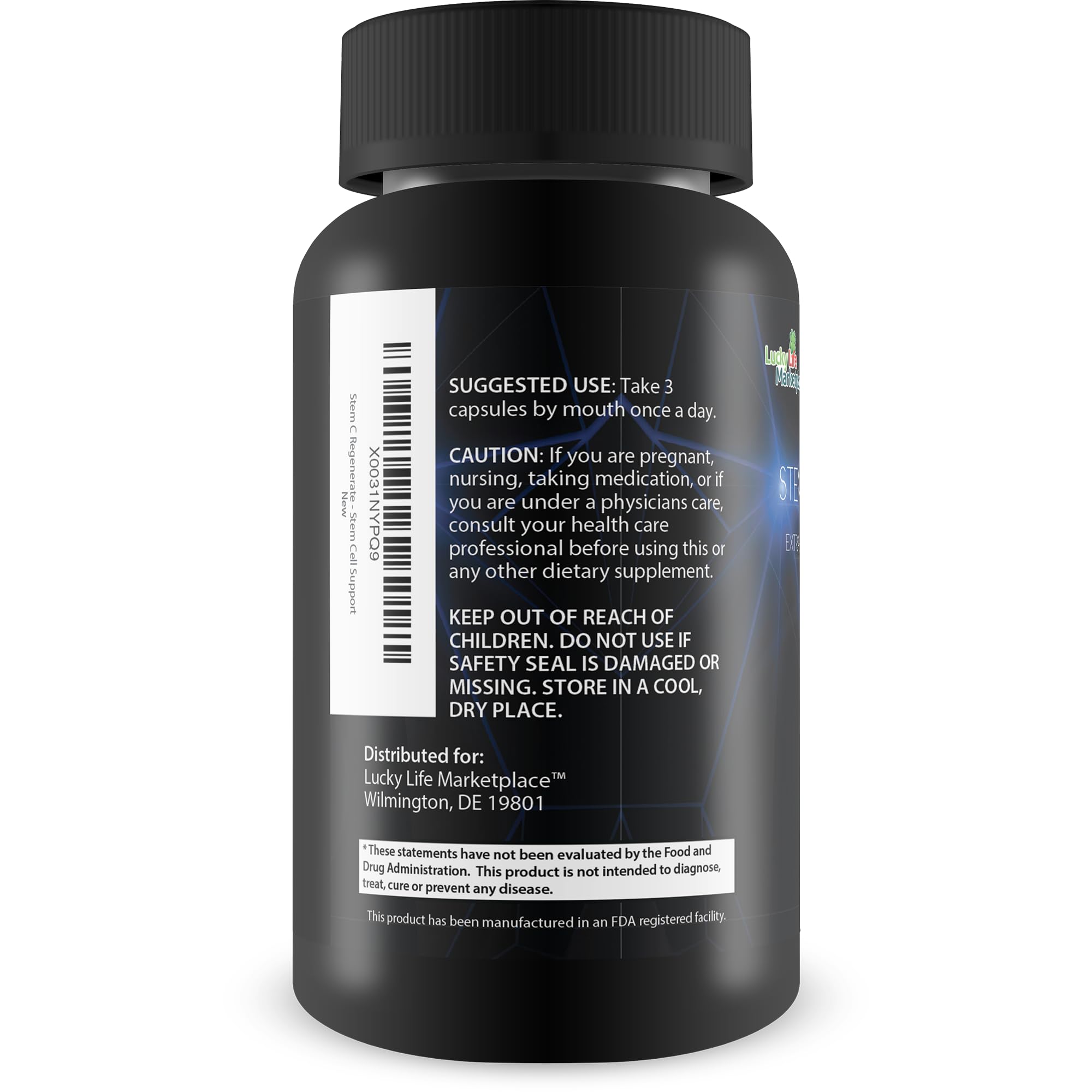 Close-up of Generic Stem Cell Support Supplement ingredients list