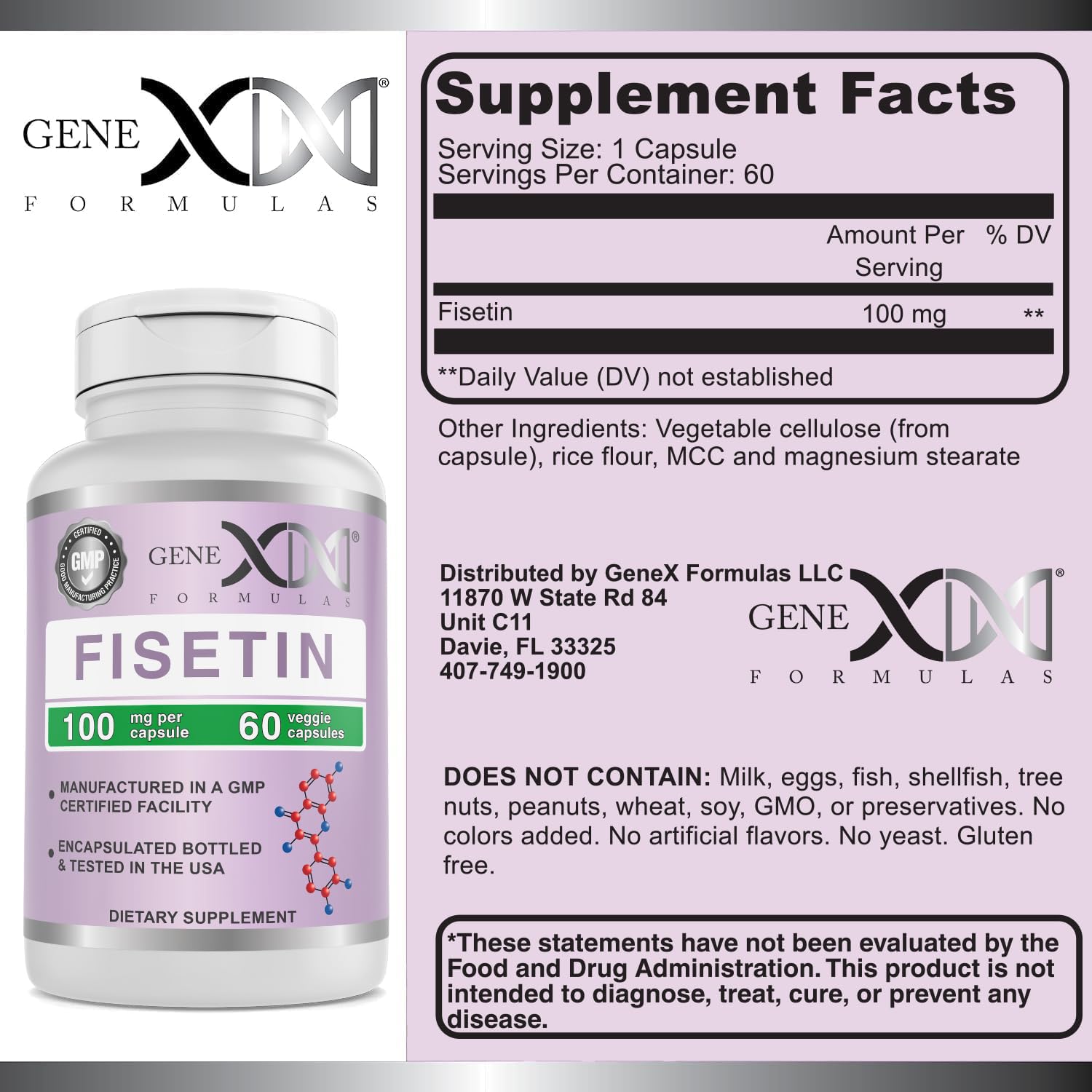 Close-up of Genex Formulas Fisetin 100mg Capsules