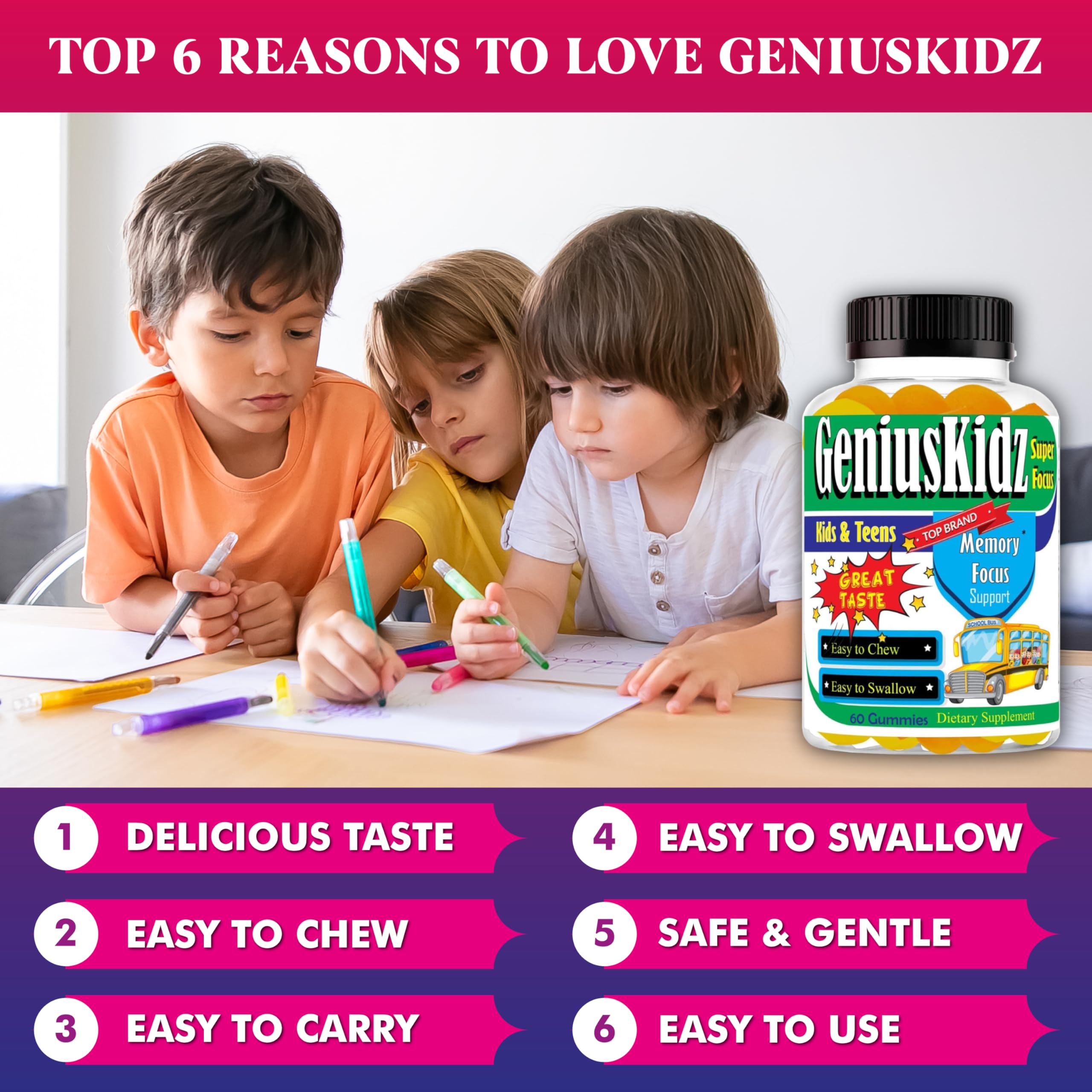 Close-up of Geniuskidz Omega 3 Gummies showing texture
