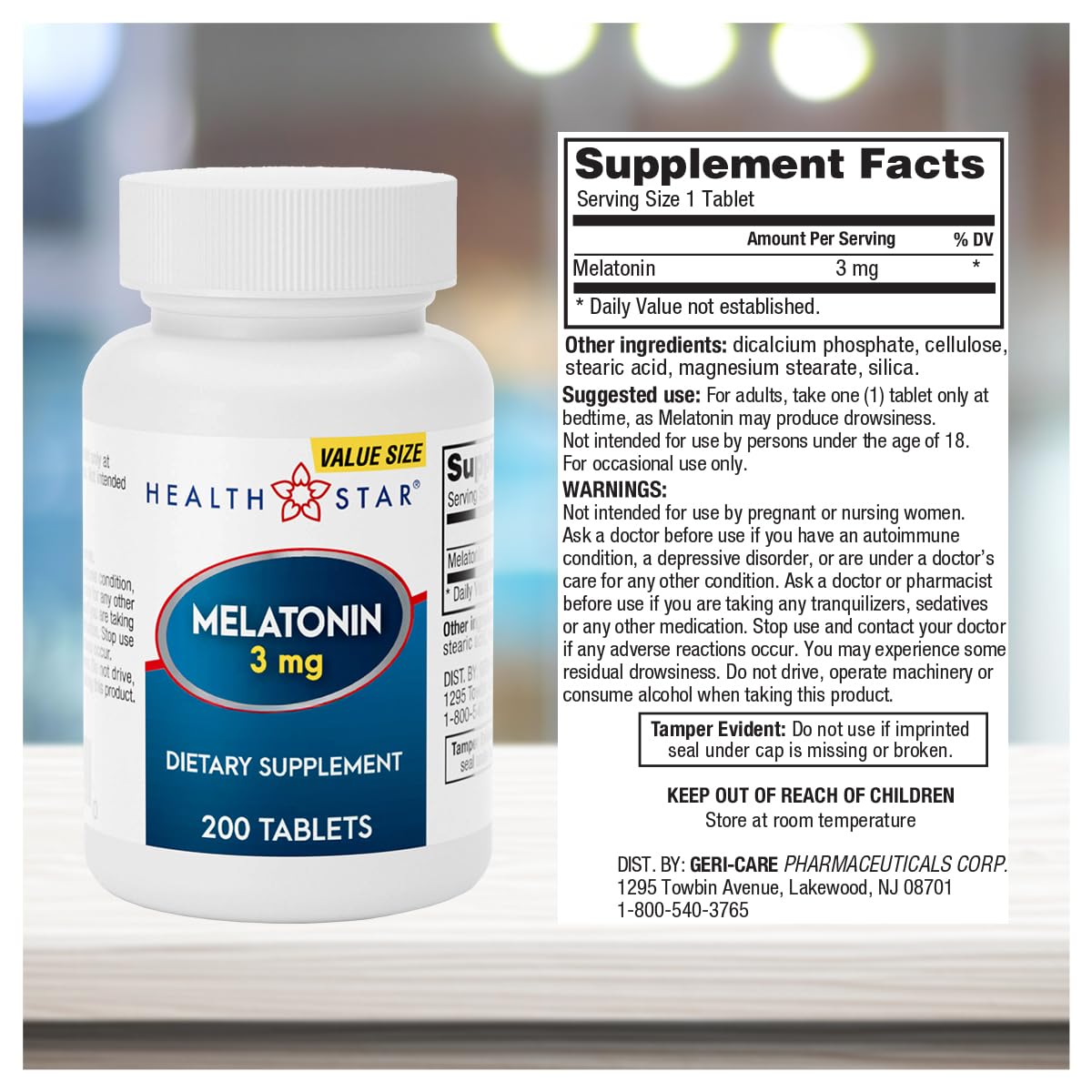 Close-up of GeriCare Melatonin 3mg Tablet