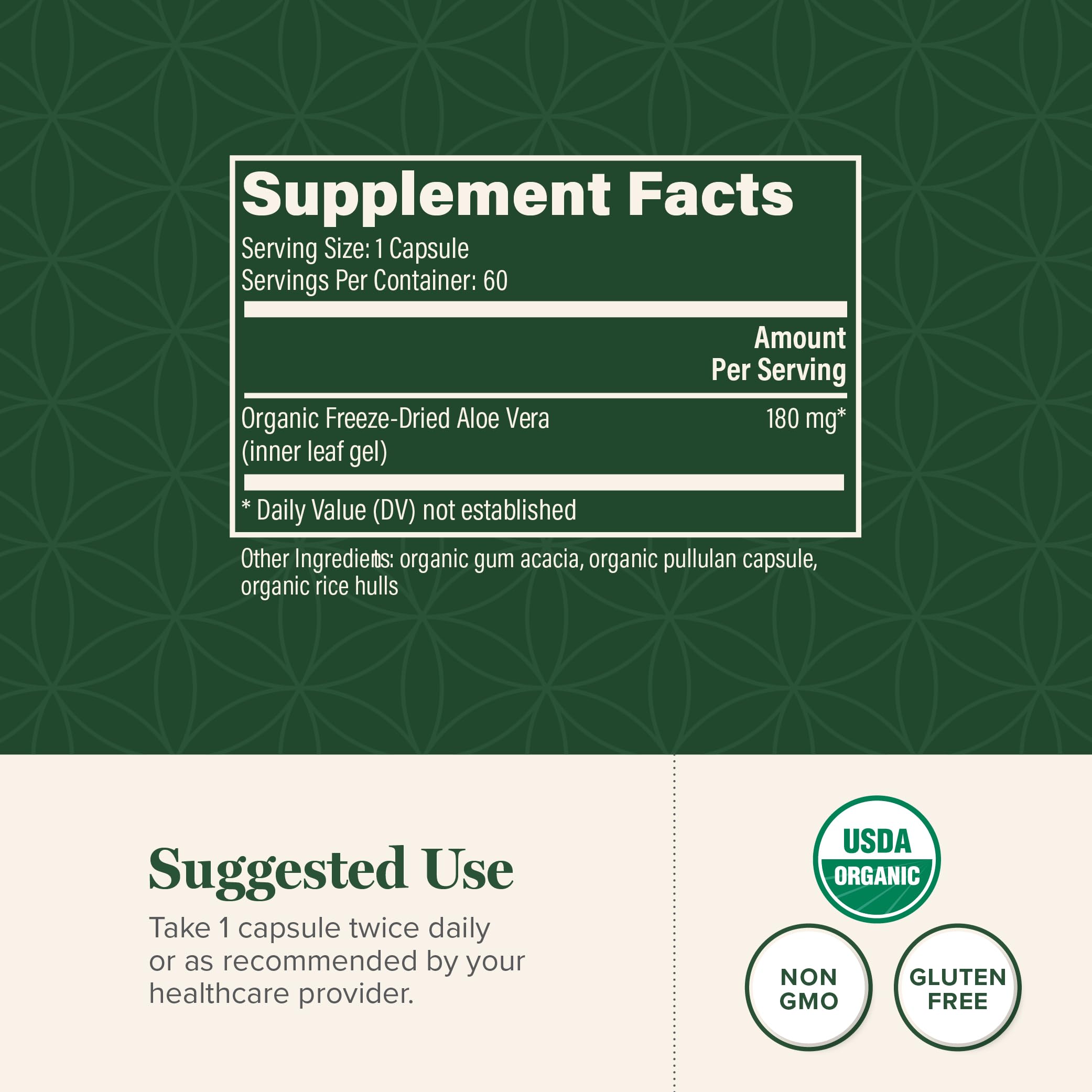 Close-up of Global Healing Center Aloe Vera capsules