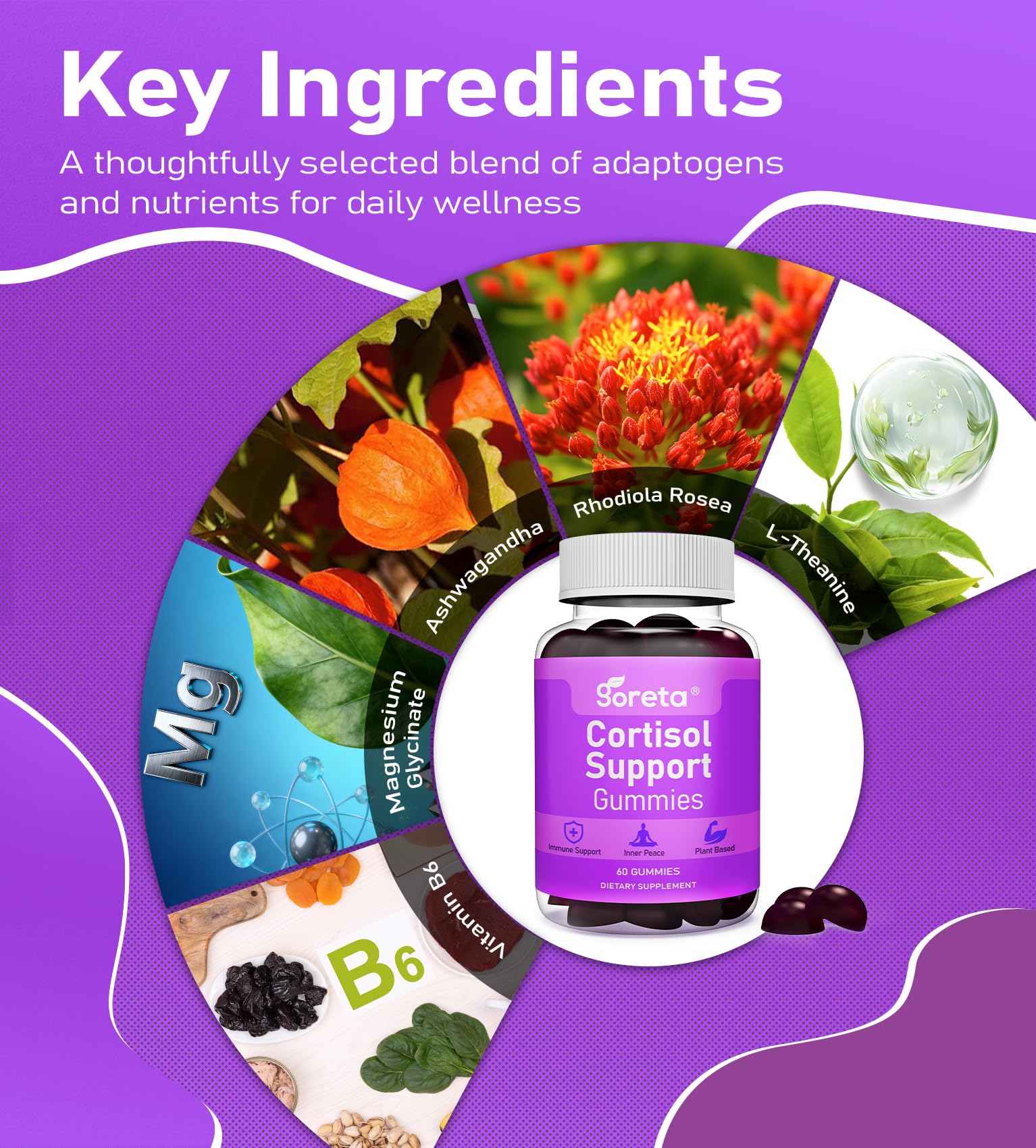 Close-up of Goreta Cortisol Support Gummies blueberry flavour