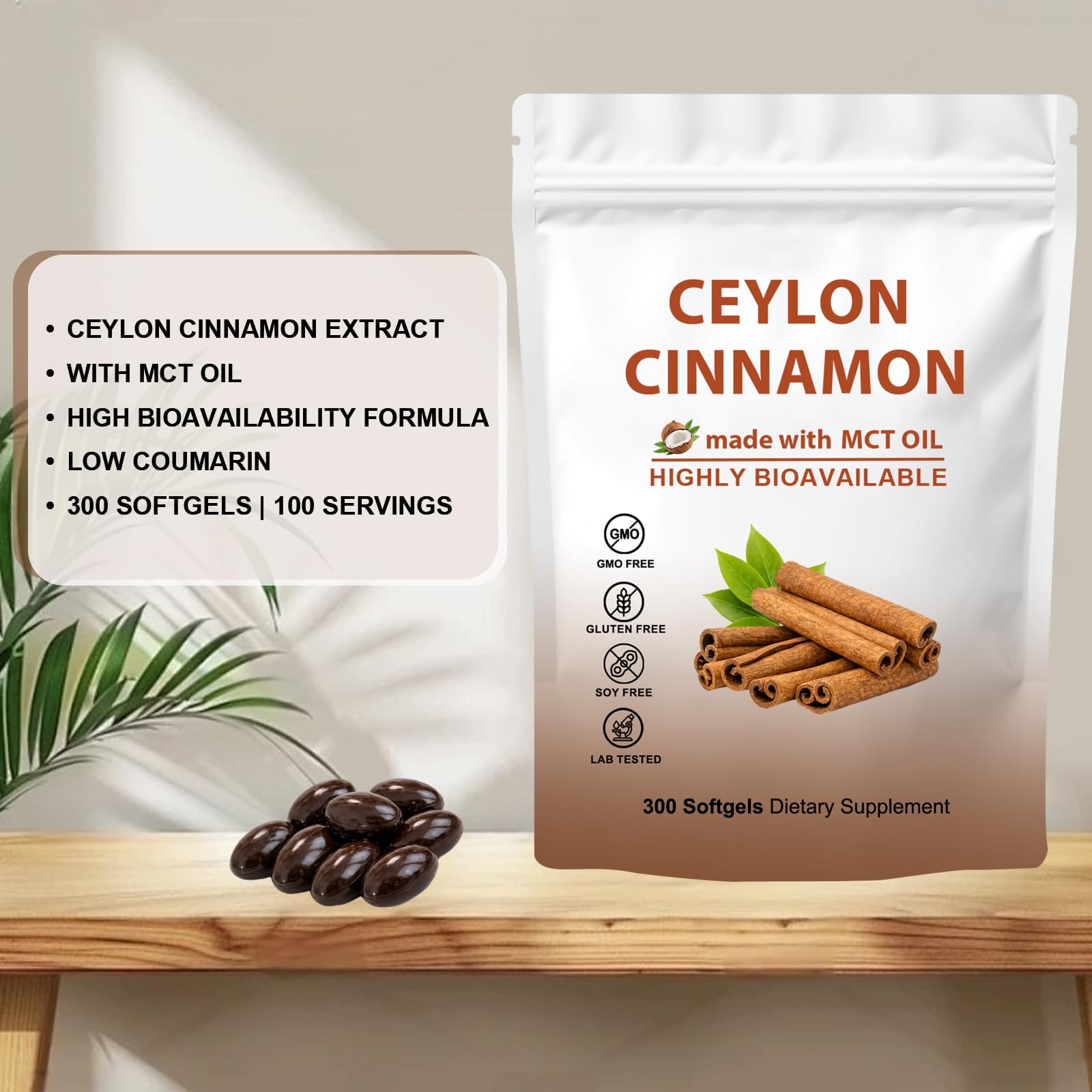Close-up of GraviGlow Ceylon Cinnamon Softgels showing softgel size