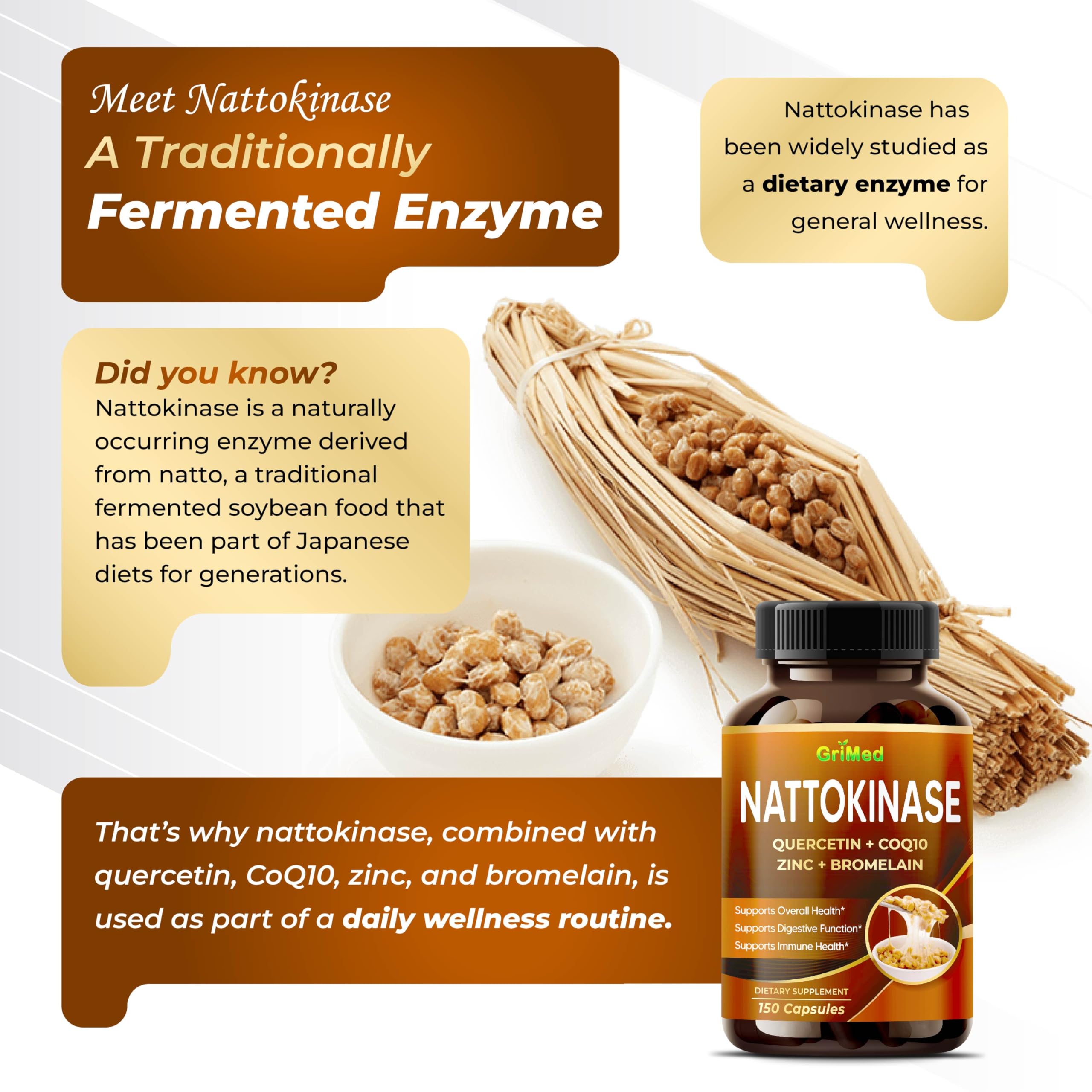 Close-up of GriMed Nattokinase 5000FU capsules