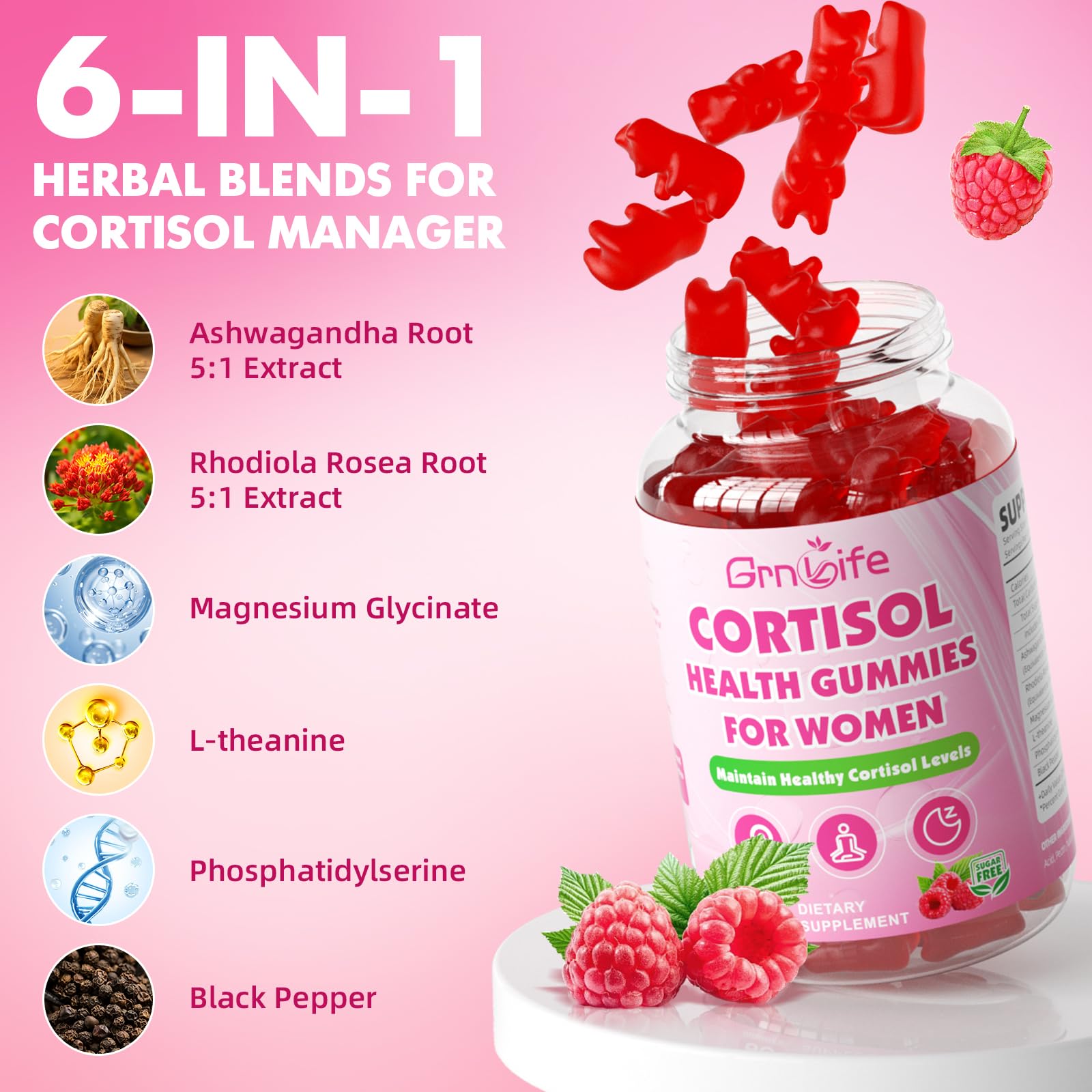 Close-up of GrnLife Cortisol Gummies showing texture