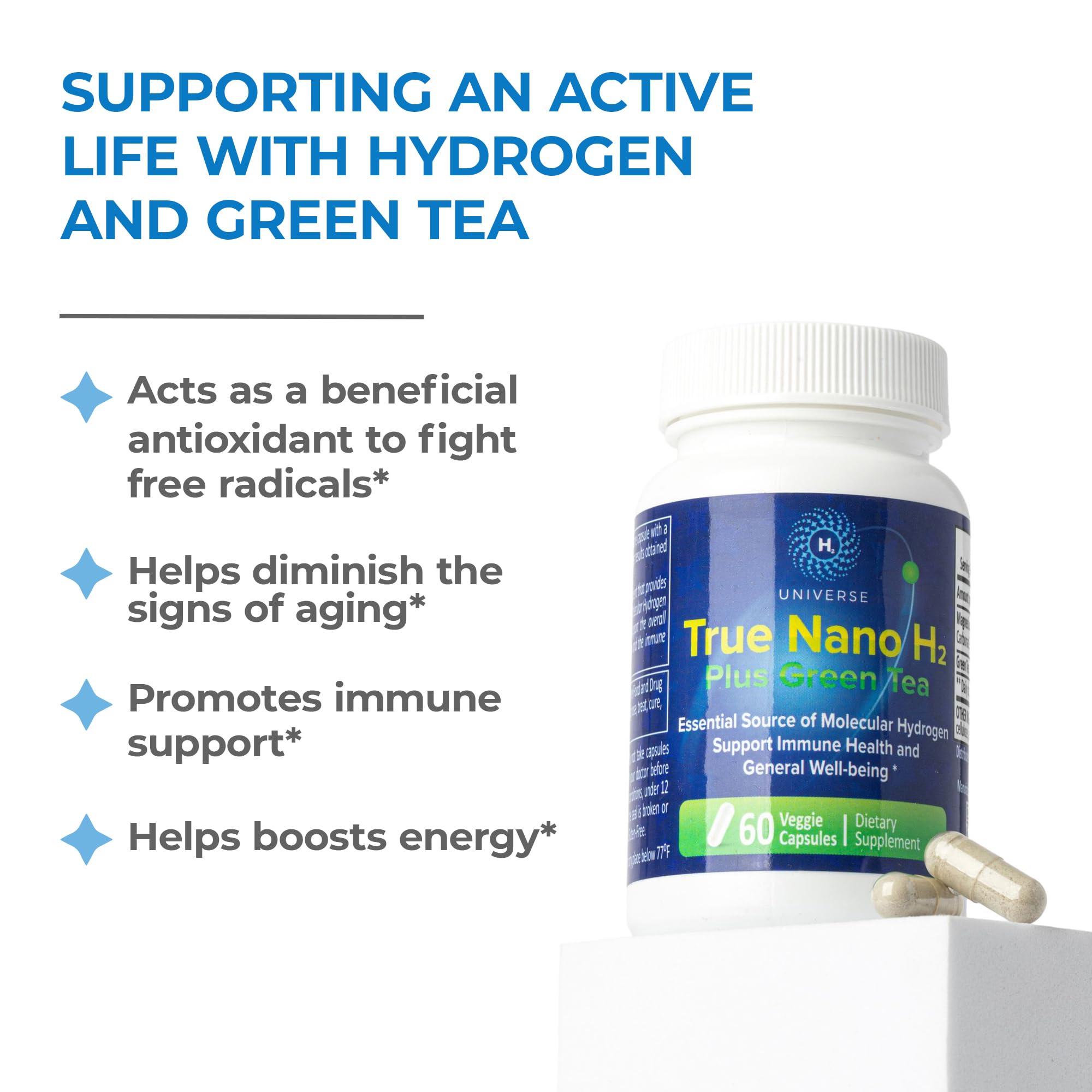 Close-up of H2 Universe True Nano H2 Plus Green Tea capsule