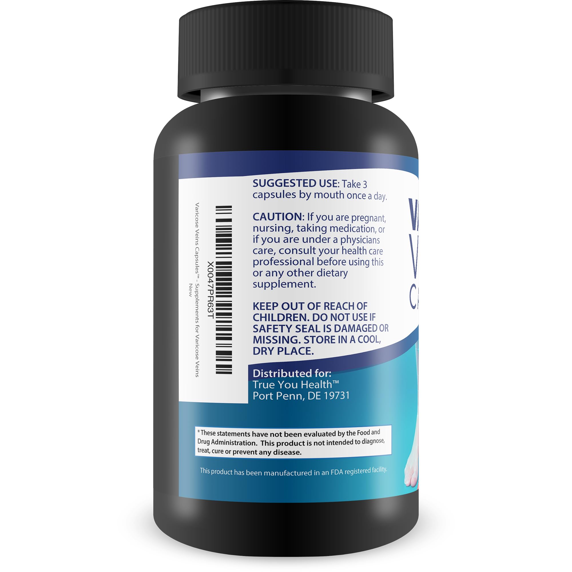 Close-up of Happy Health Varicose Veins Capsules showing capsules